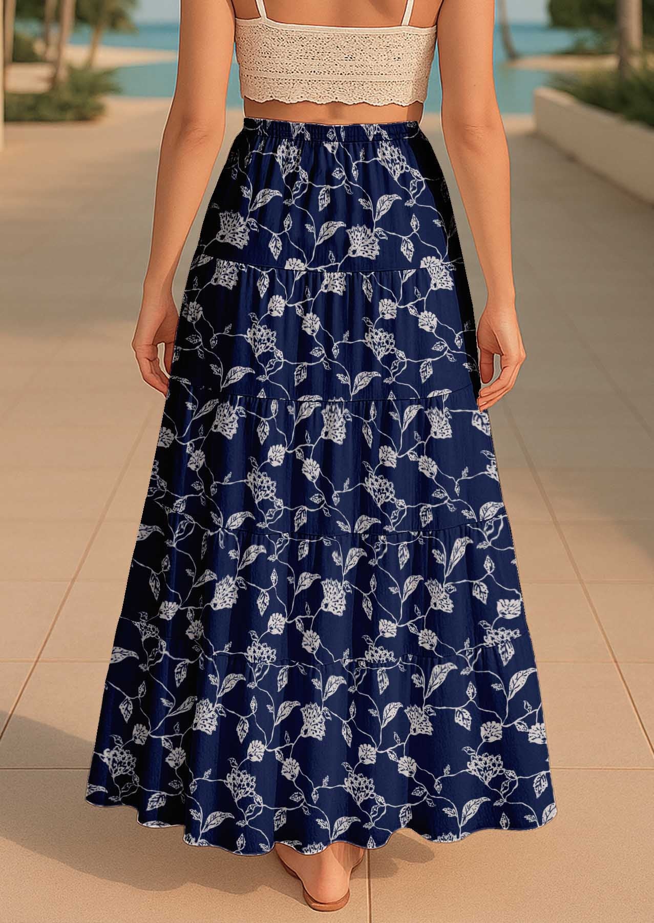 Women's Cotton  Tiered Maxi Summer Skirt | 40-Inch Vacation Wear
