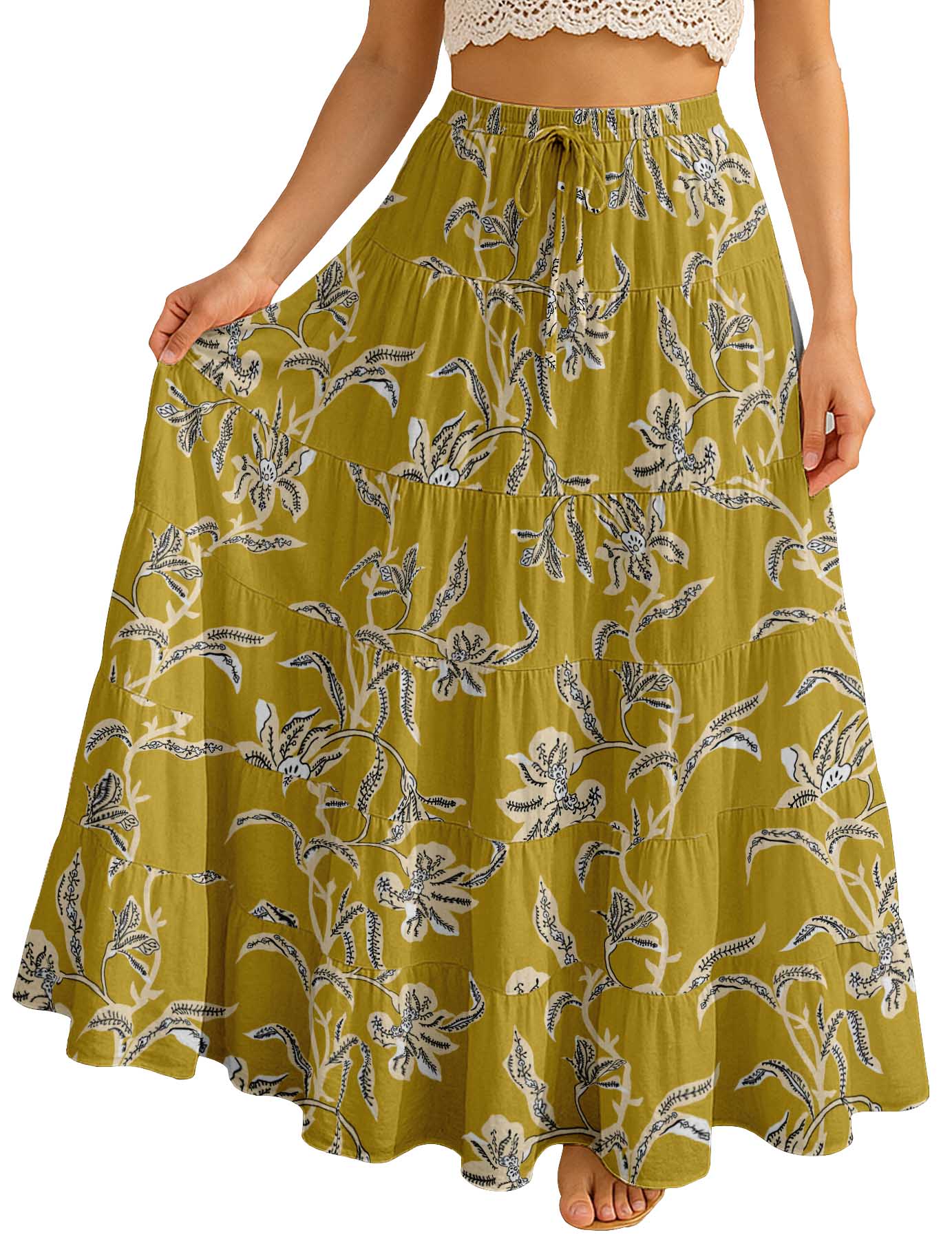 Women's Cotton  Skirt with Pockets | Flowy Vacation Outfit | Tiered Maxi Summer Skirt