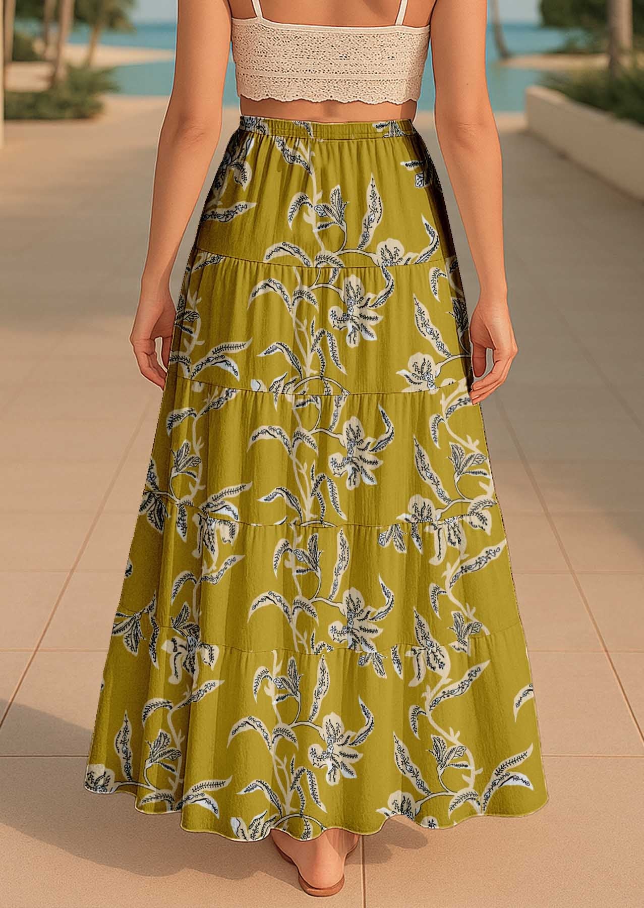Women's Cotton  Skirt with Pockets | Flowy Vacation Outfit | Tiered Maxi Summer Skirt