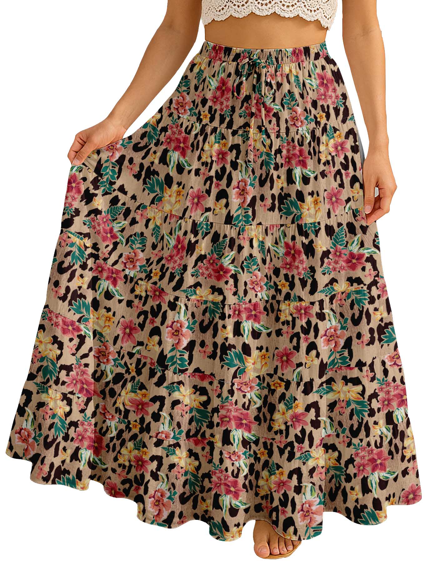 Women's Cotton  Skirt with Pockets | Flowy Vacation Outfit | Tiered Maxi Summer Skirt