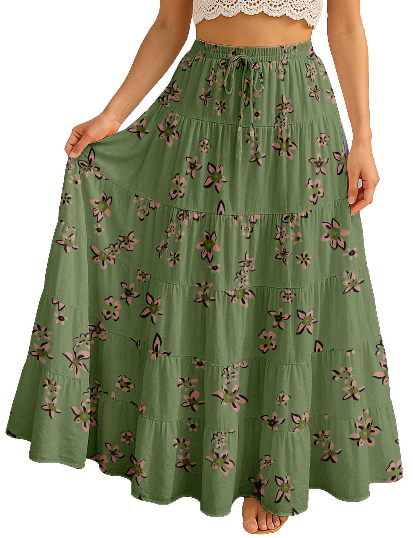 Women's Cotton  Tiered Maxi Summer Skirt | 40-Inch Vacation Wear