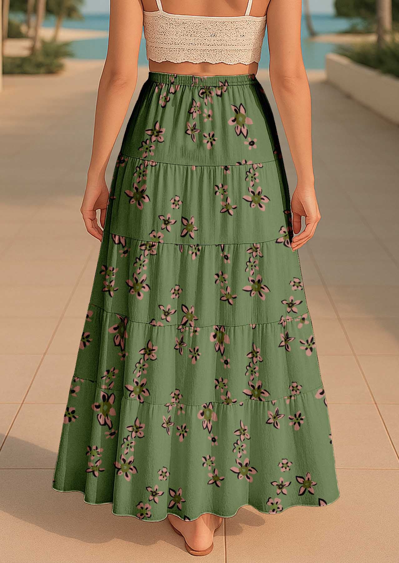 Women's Cotton  Tiered Maxi Summer Skirt | 40-Inch Vacation Wear