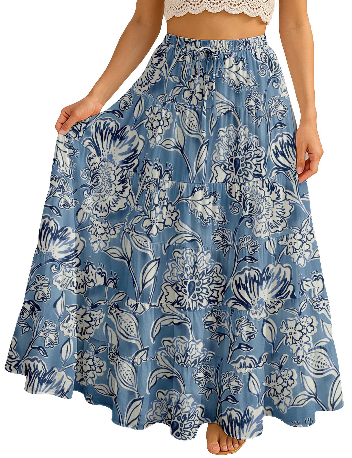 Women's Cotton  Skirt with Pockets | Flowy Vacation Outfit | Tiered Maxi Summer Skirt