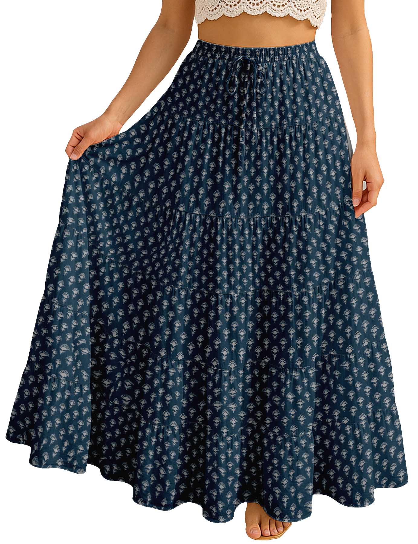 Women's Cotton  Skirt with Pockets | Flowy Vacation Outfit | Tiered Maxi Summer Skirt