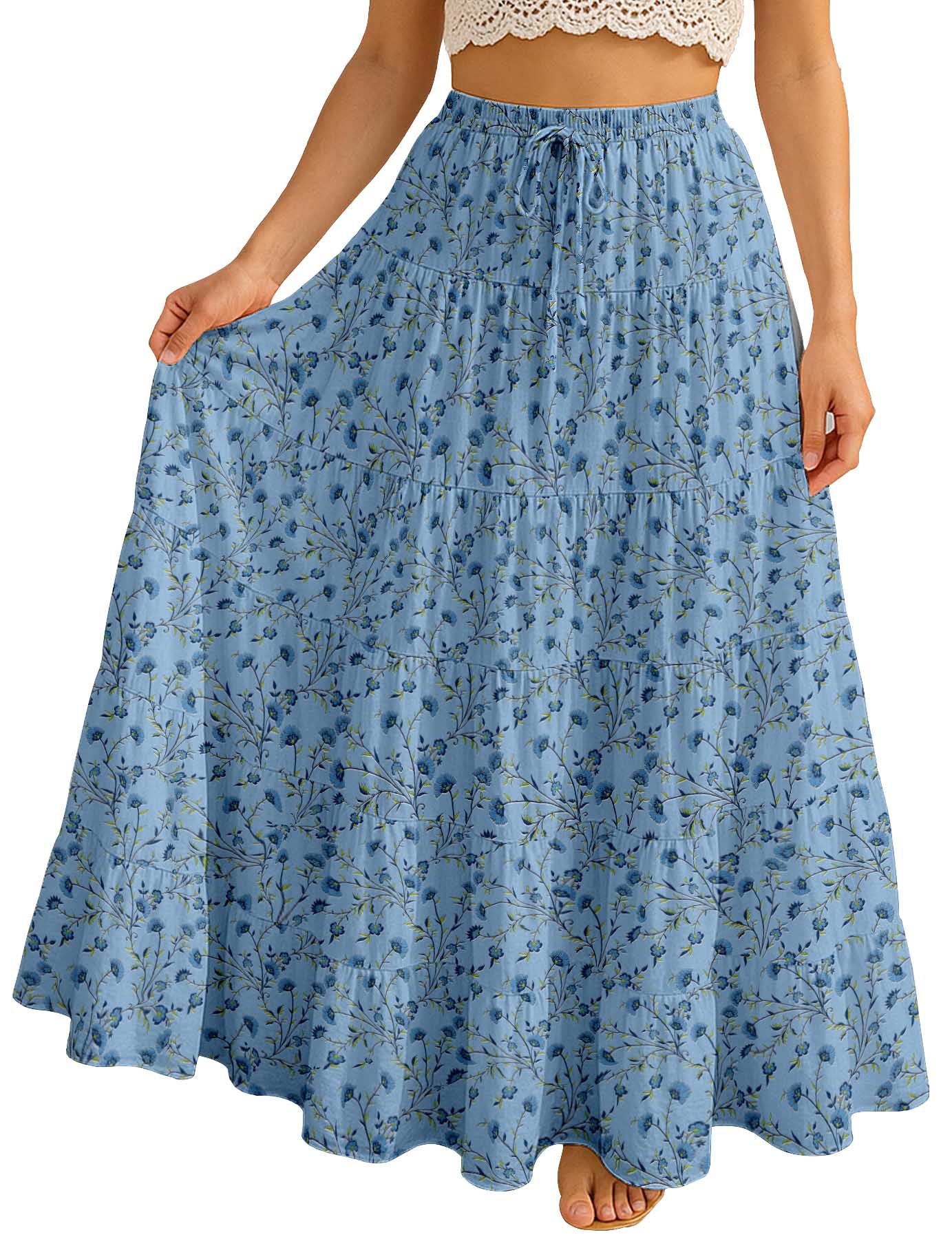 Women's Cotton  Skirt with Pockets | Flowy Vacation Outfit | Tiered Maxi Summer Skirt