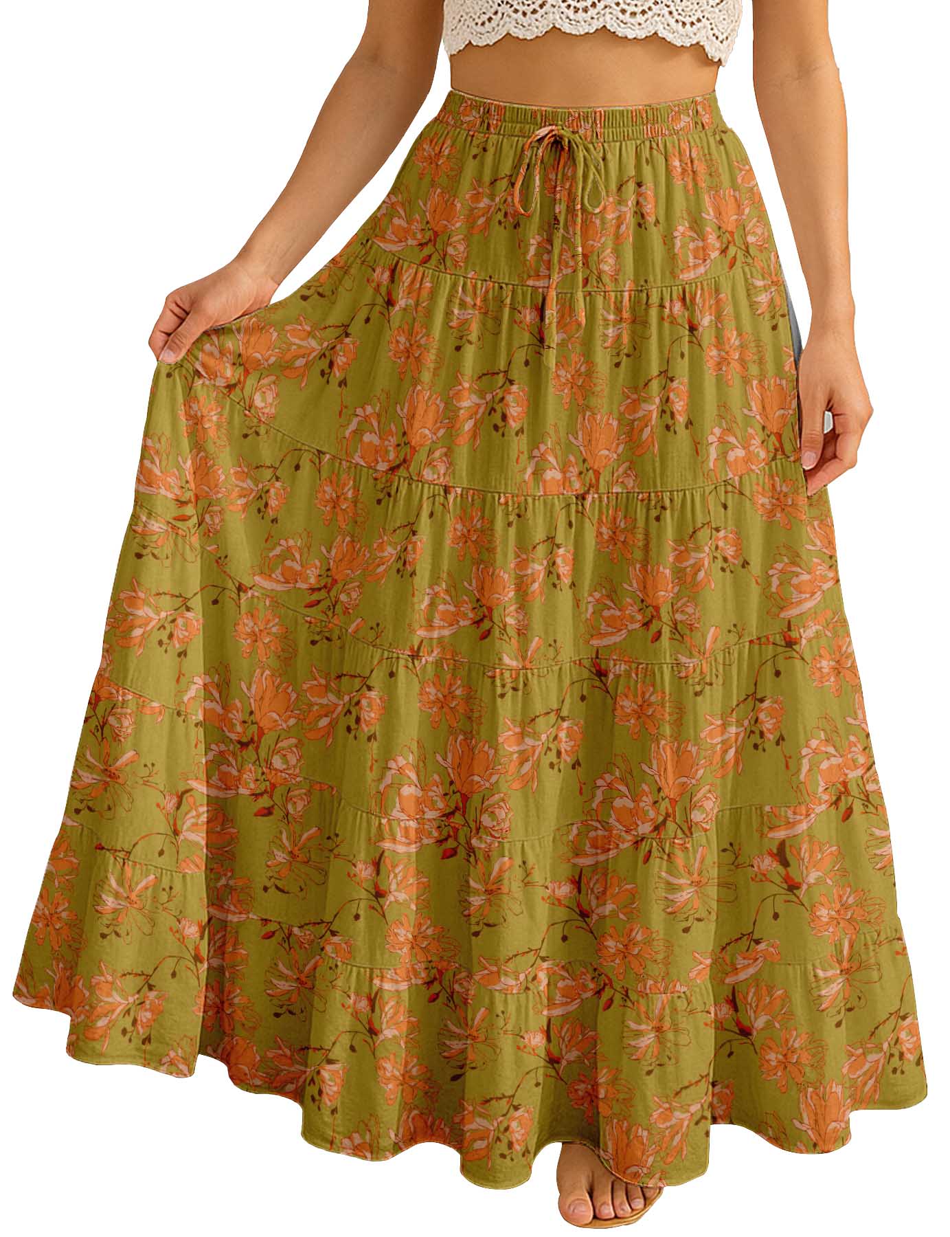 Women's Tiered Maxi Summer Skirt | 40-Inch Vacation Wear | Flowy Vacation Outfit