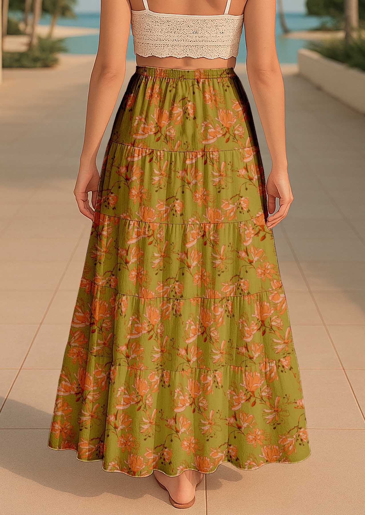 Women's Tiered Maxi Summer Skirt | 40-Inch Vacation Wear | Flowy Vacation Outfit