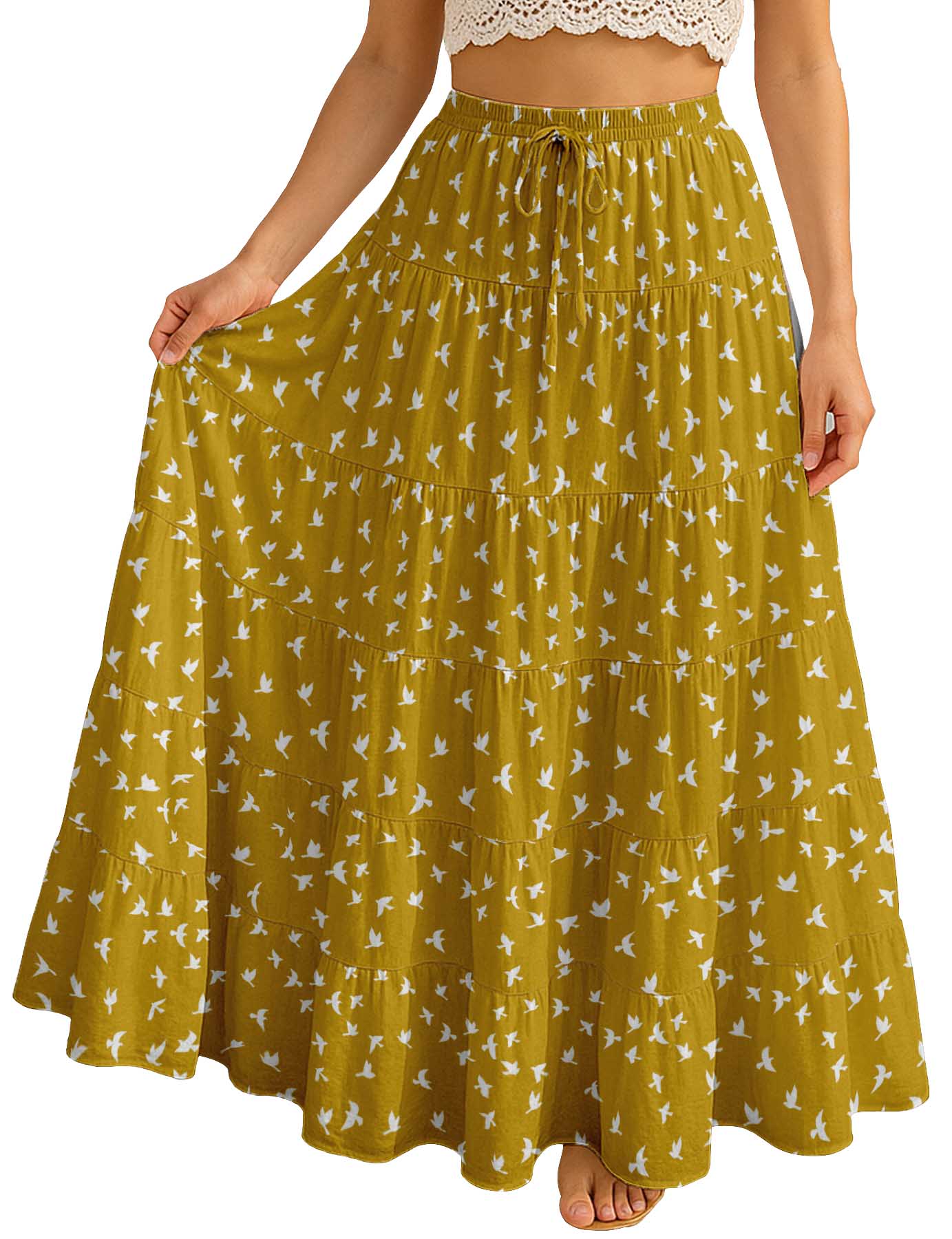 Women's Tiered Maxi Summer Skirt | 40-Inch Vacation Wear | Flowy Vacation Outfit