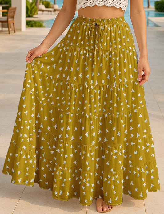 Women's Tiered Maxi Summer Skirt | 40-Inch Vacation Wear | Flowy Vacation Outfit