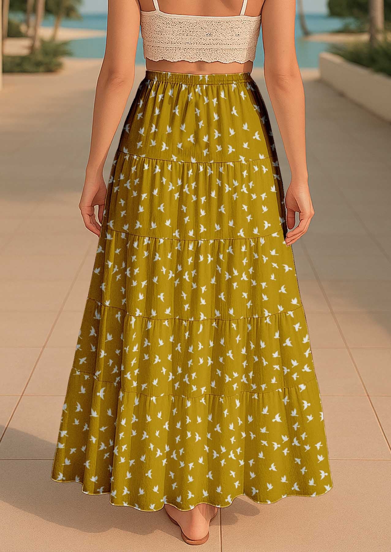 Women's Tiered Maxi Summer Skirt | 40-Inch Vacation Wear | Flowy Vacation Outfit