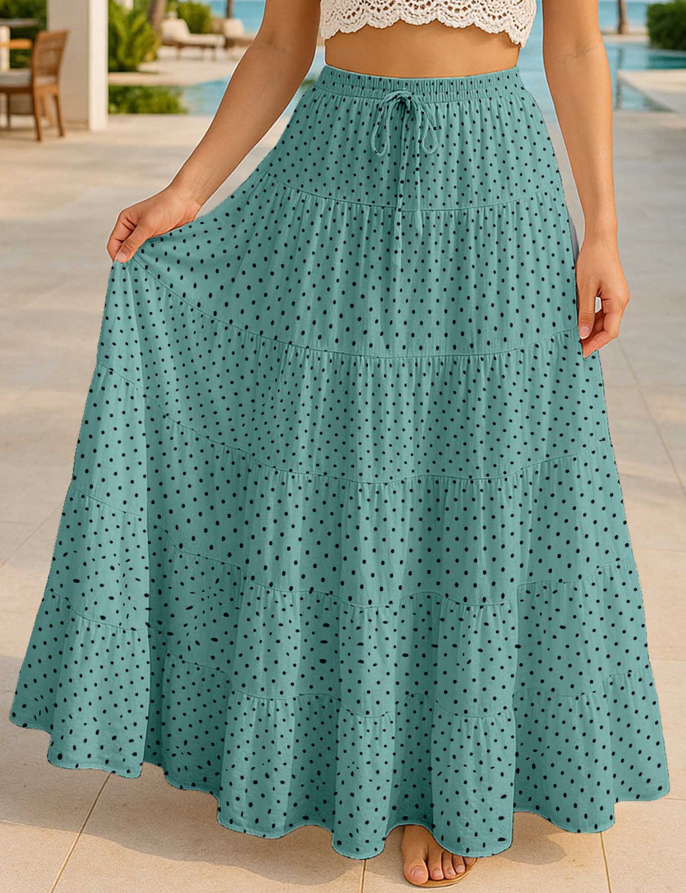 Women's Tiered Maxi Summer Skirt | 40-Inch Vacation Wear | Flowy Vacation Outfit