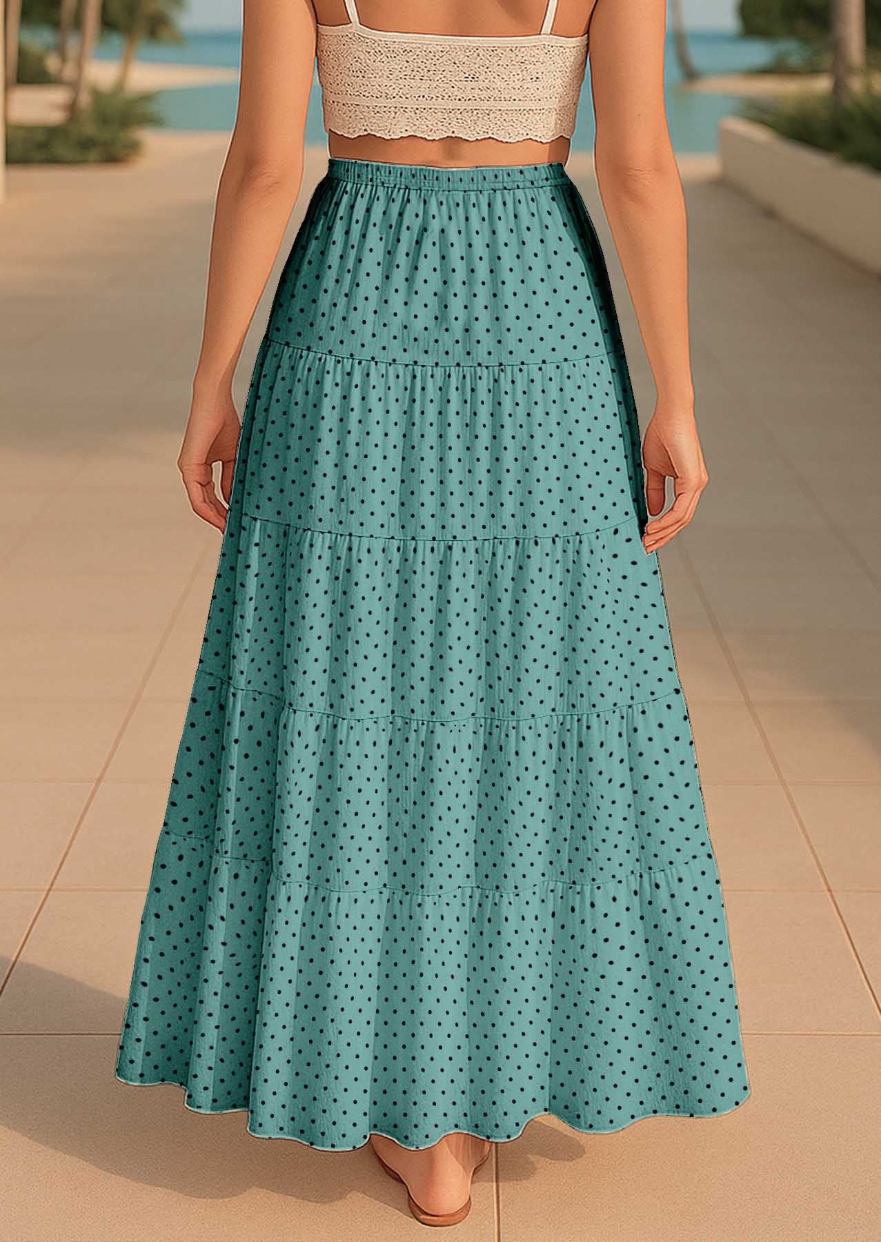 Women's Tiered Maxi Summer Skirt | 40-Inch Vacation Wear | Flowy Vacation Outfit