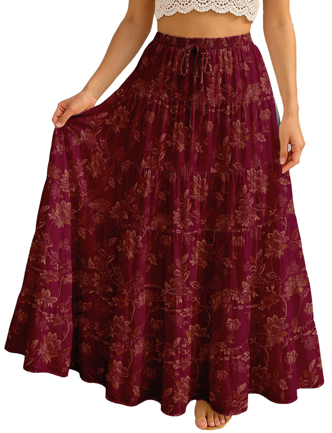 Women's Tiered Maxi Summer Skirt | 40-Inch Vacation Wear | Flowy Vacation Outfit