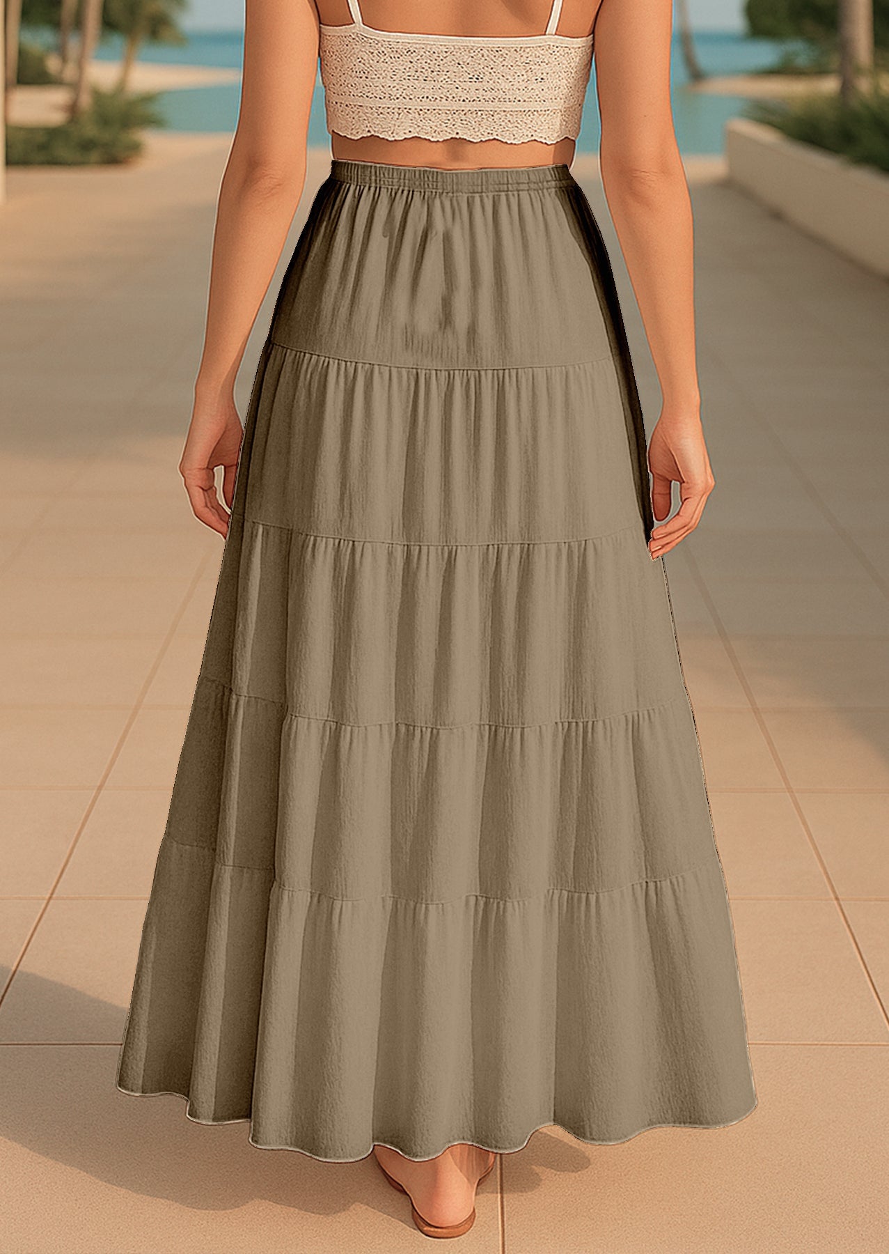Women's Solid Cotton Maxi Skirt with Pockets Summer Outfit