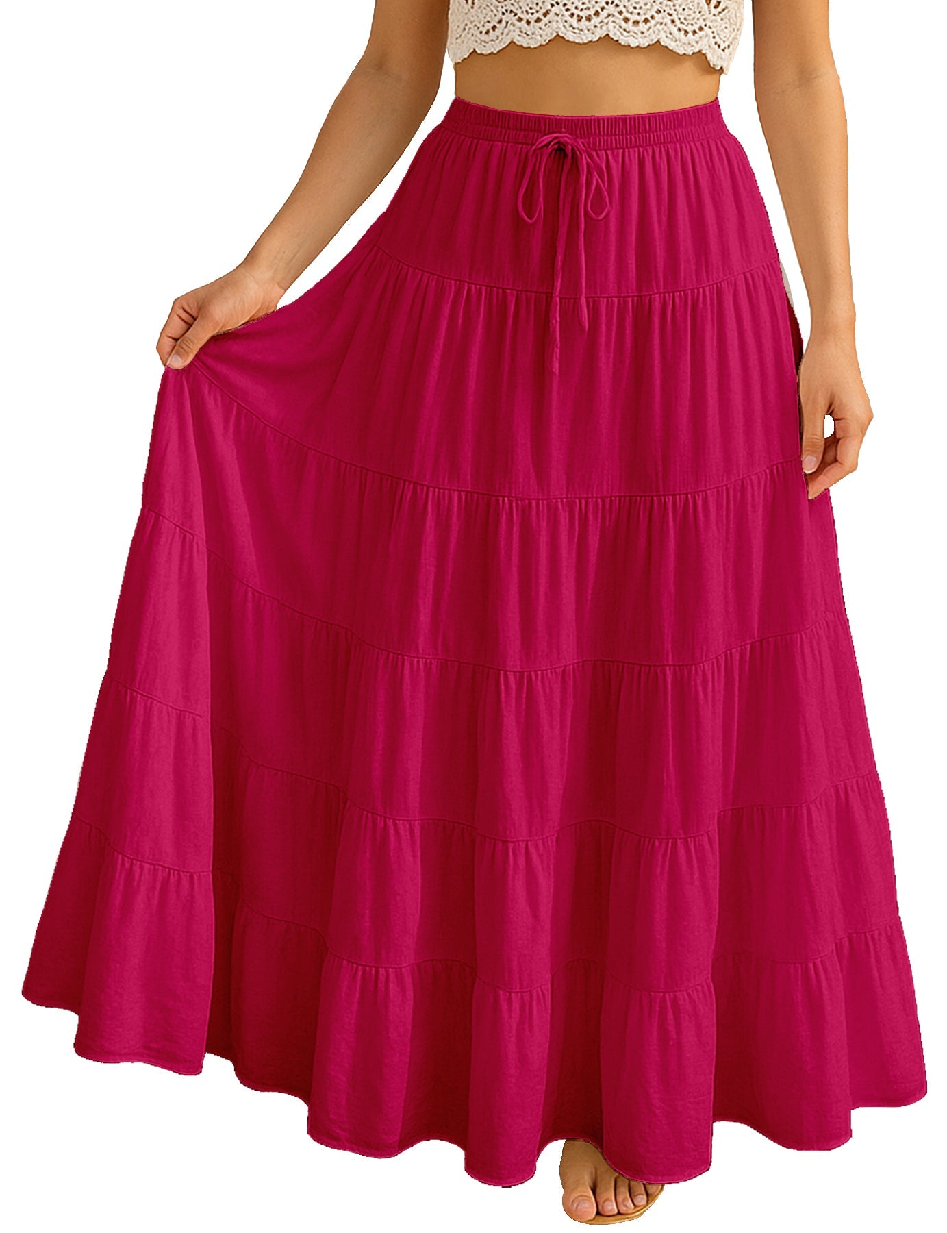 Women's Solid Cotton Maxi Skirt with Pockets Summer Outfit