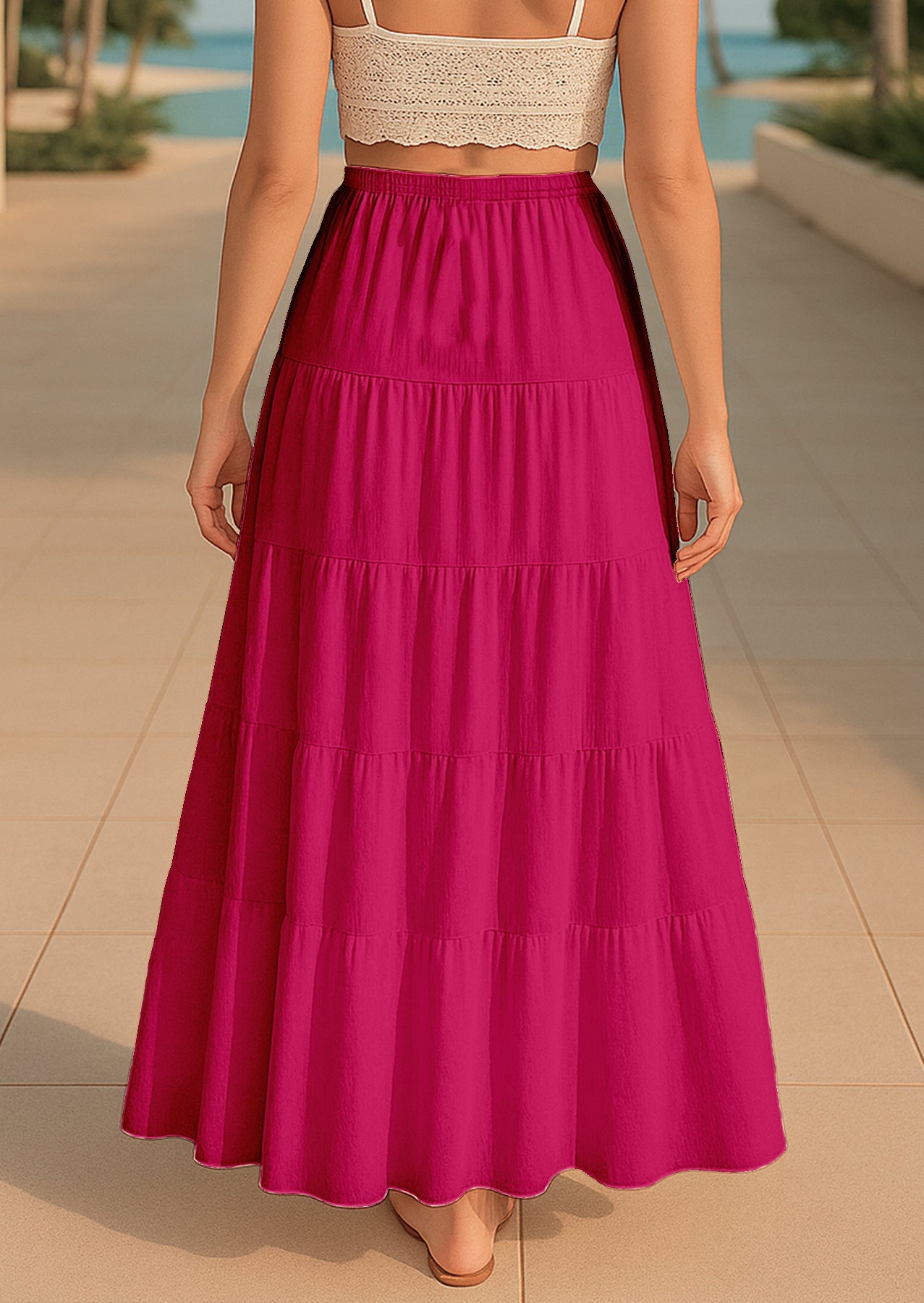 Women's Solid Cotton Maxi Skirt with Pockets Summer Outfit