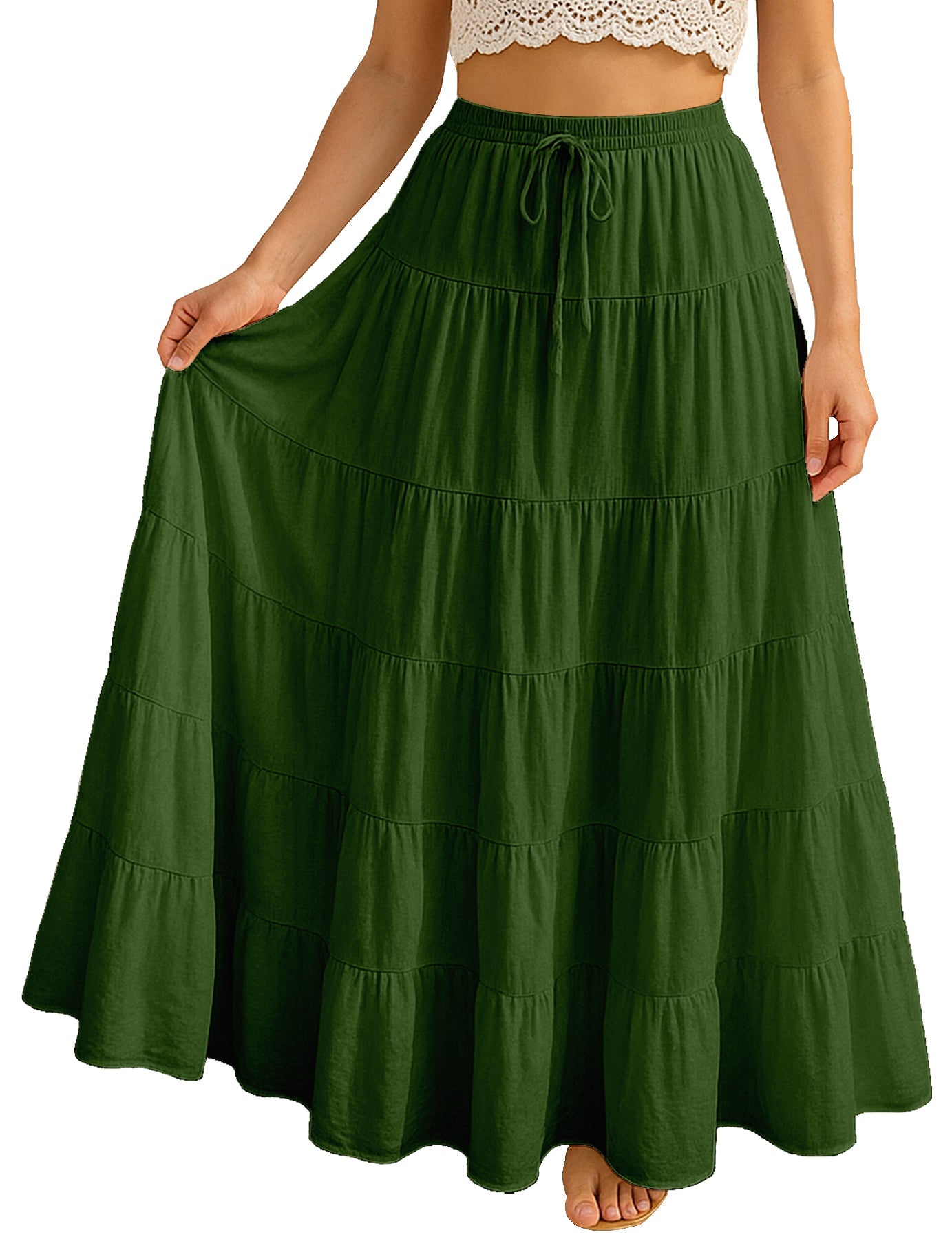 Women's Solid Cotton Maxi Skirt with Pockets Summer Outfit