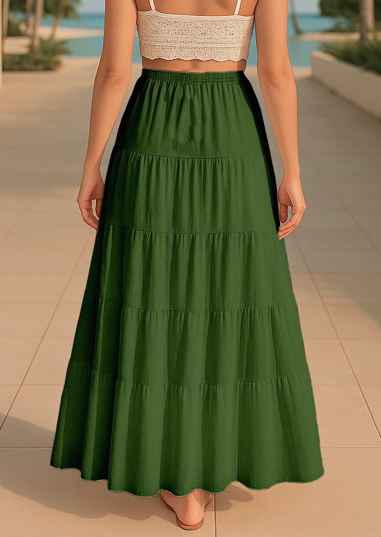 Women's Solid Cotton Maxi Skirt with Pockets Summer Outfit