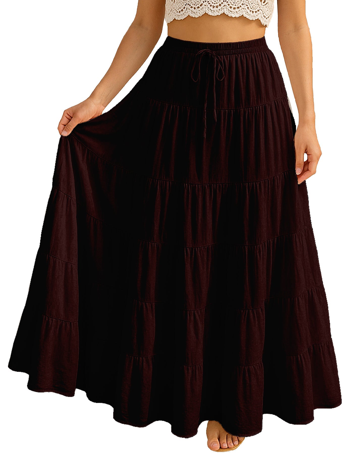 Women's Solid Cotton Maxi Skirt with Pockets Summer Outfit