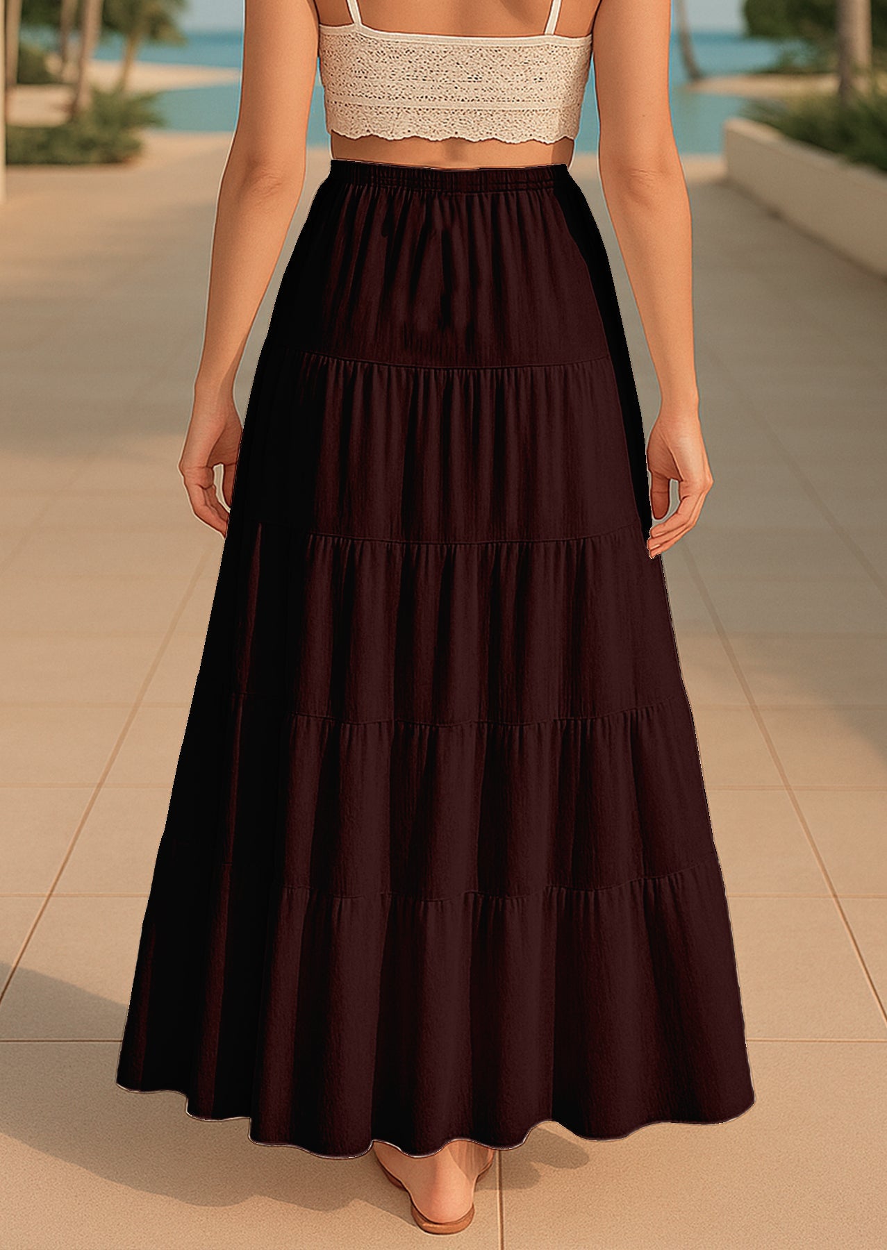 Women's Solid Cotton Maxi Skirt with Pockets Summer Outfit