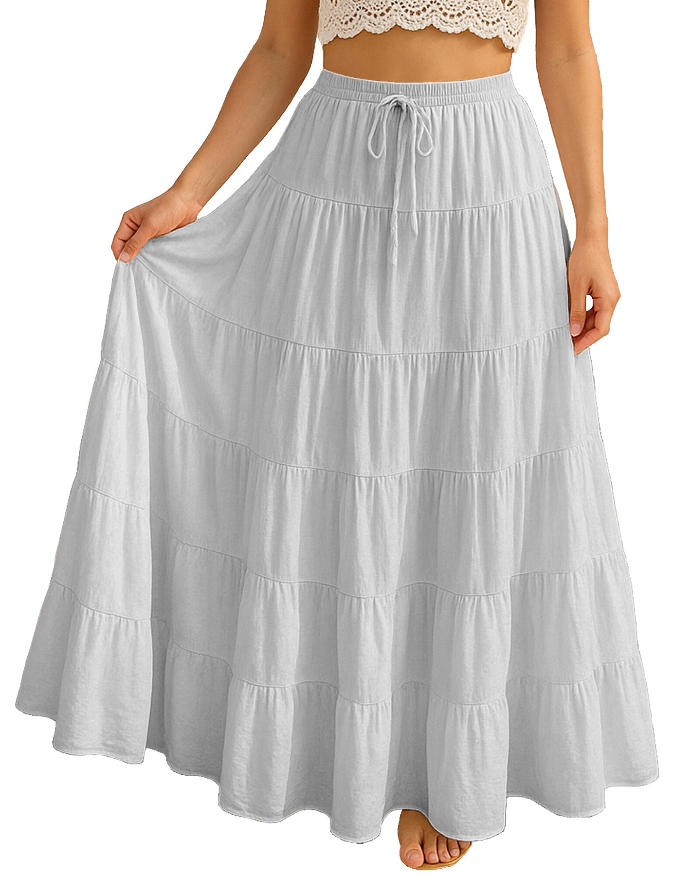 Women's Solid Cotton Maxi Skirt with Pockets Summer Outfit