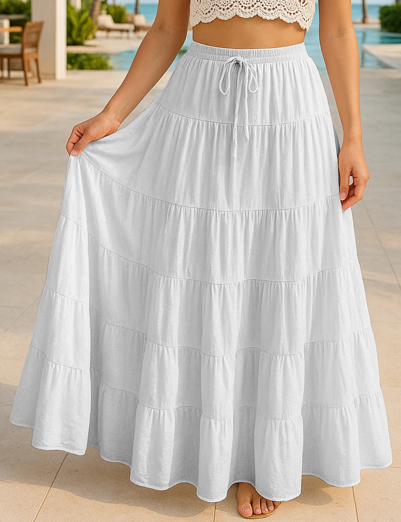 Women's Solid Cotton Maxi Skirt with Pockets Summer Outfit