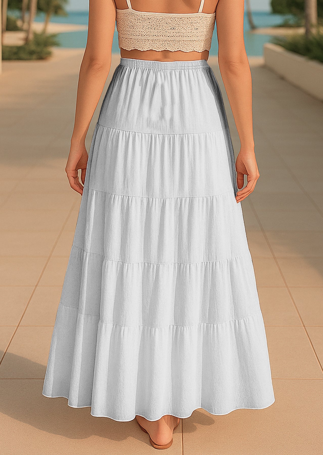 Women's Solid Cotton Maxi Skirt with Pockets Summer Outfit