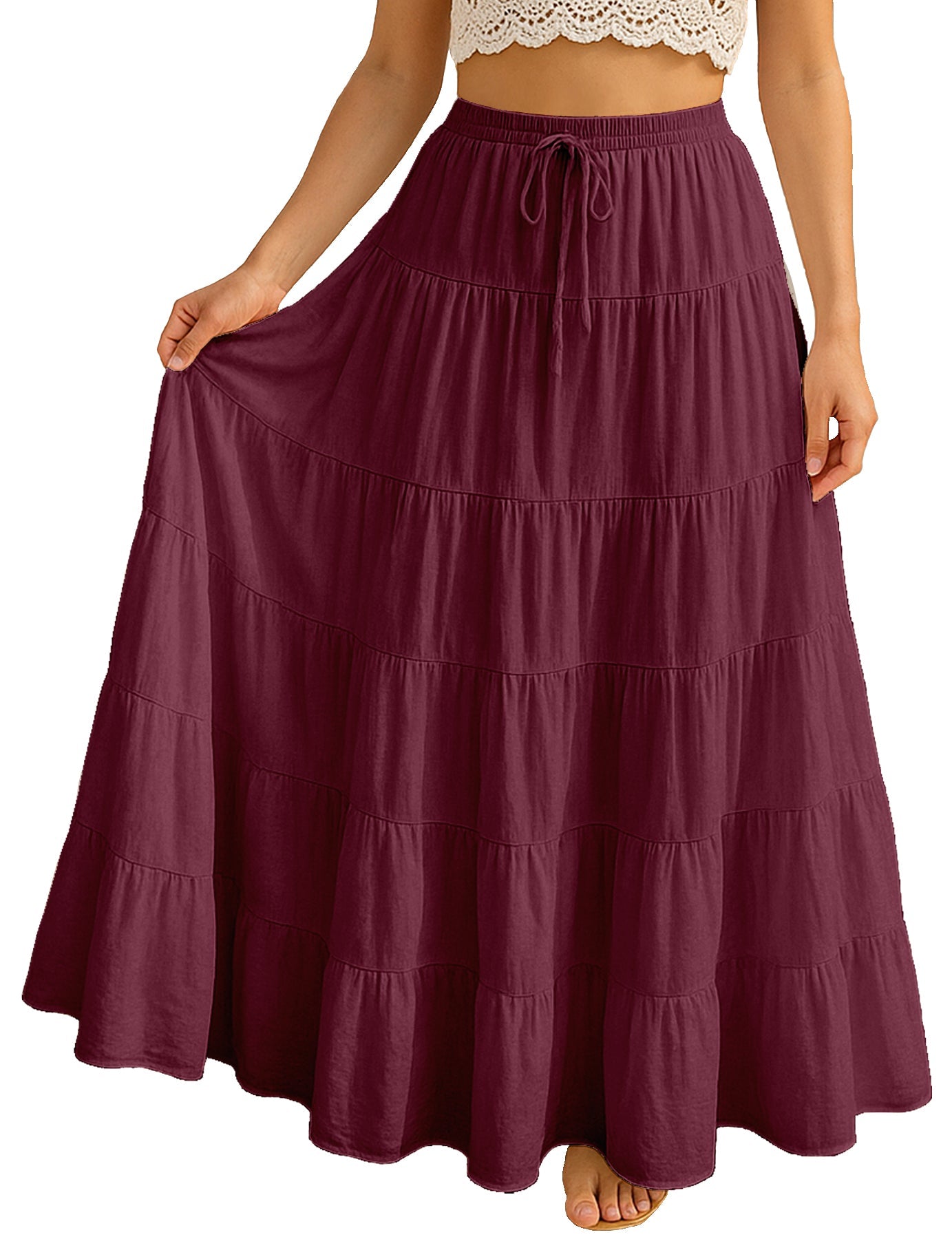 Women's Solid Cotton Maxi Skirt with Pockets Elastic Waist Resort Wear