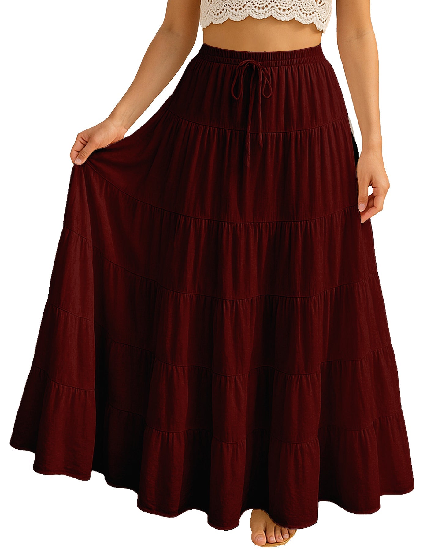Women's Solid Cotton Maxi Skirt with Pockets Elastic Waist Resort Wear