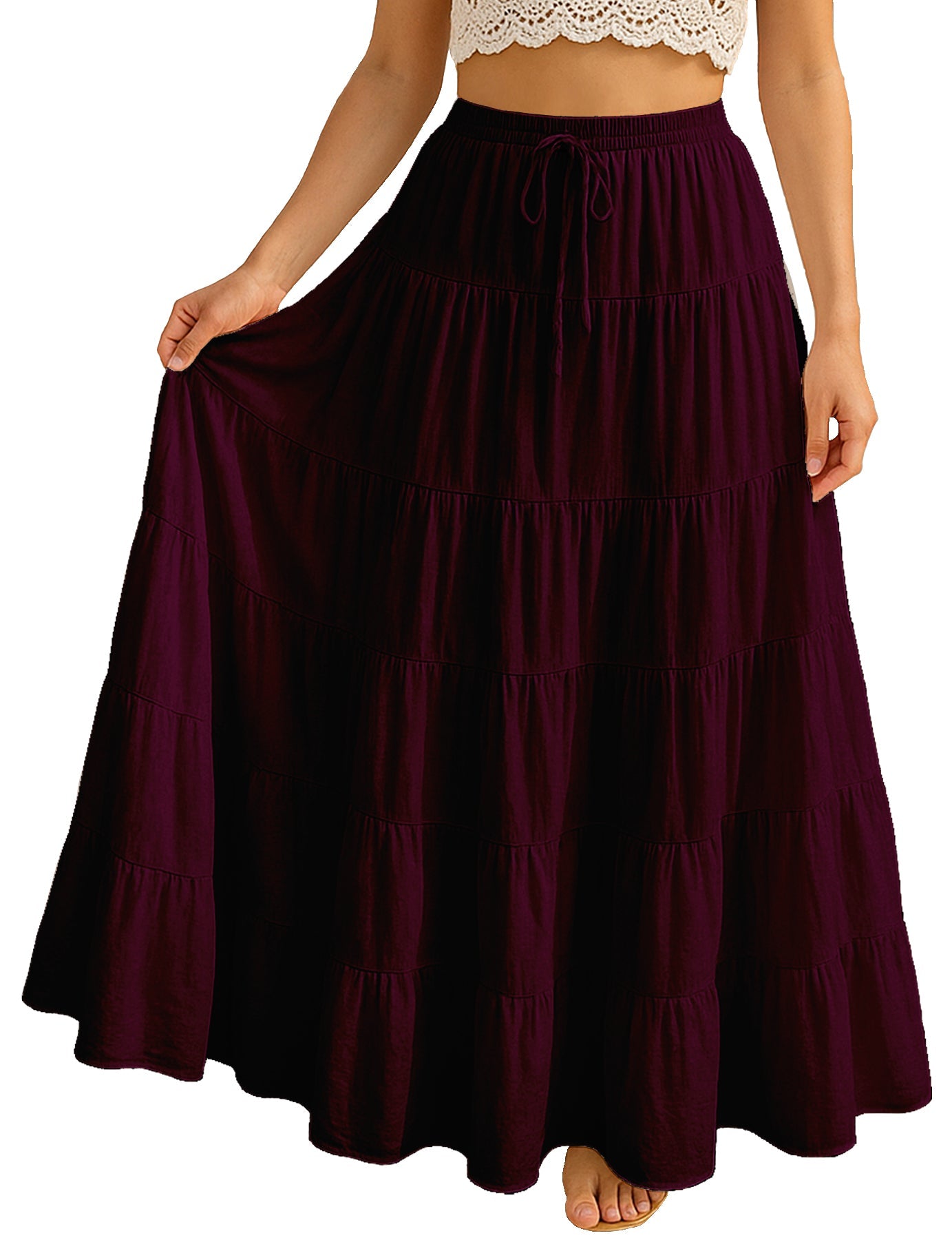 Women's Solid Cotton Maxi Skirt with Pockets Elastic Waist Resort Wear