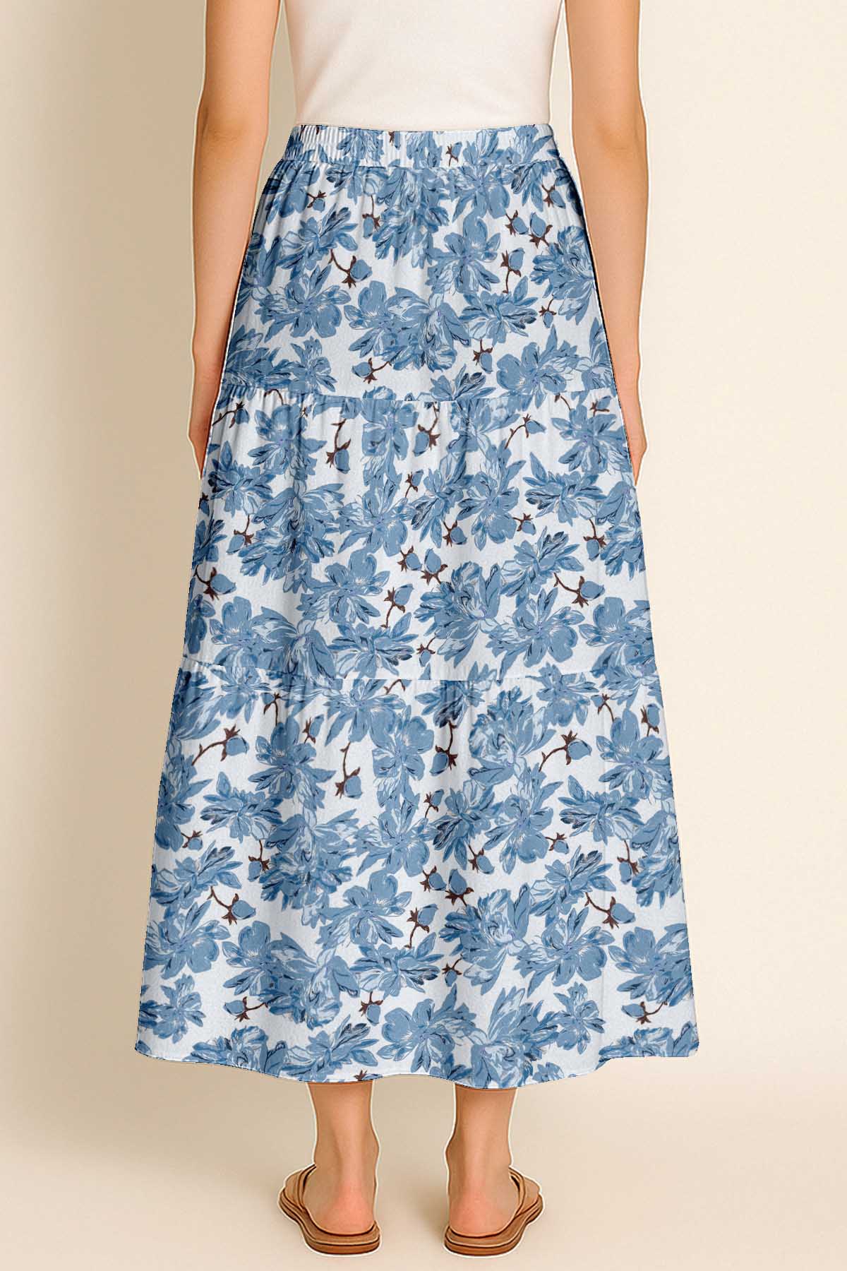Women's Rayon Maxi Skirt with Pockets | Flowy Tiered Boho Skirt