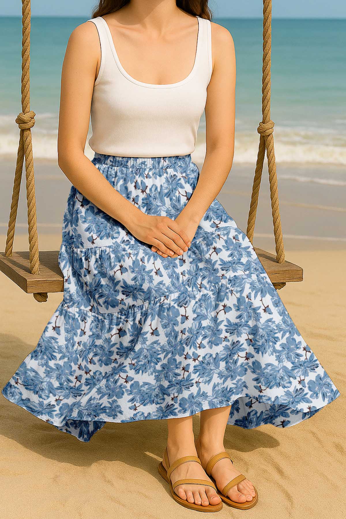Women's Rayon Maxi Skirt with Pockets | Flowy Tiered Boho Skirt