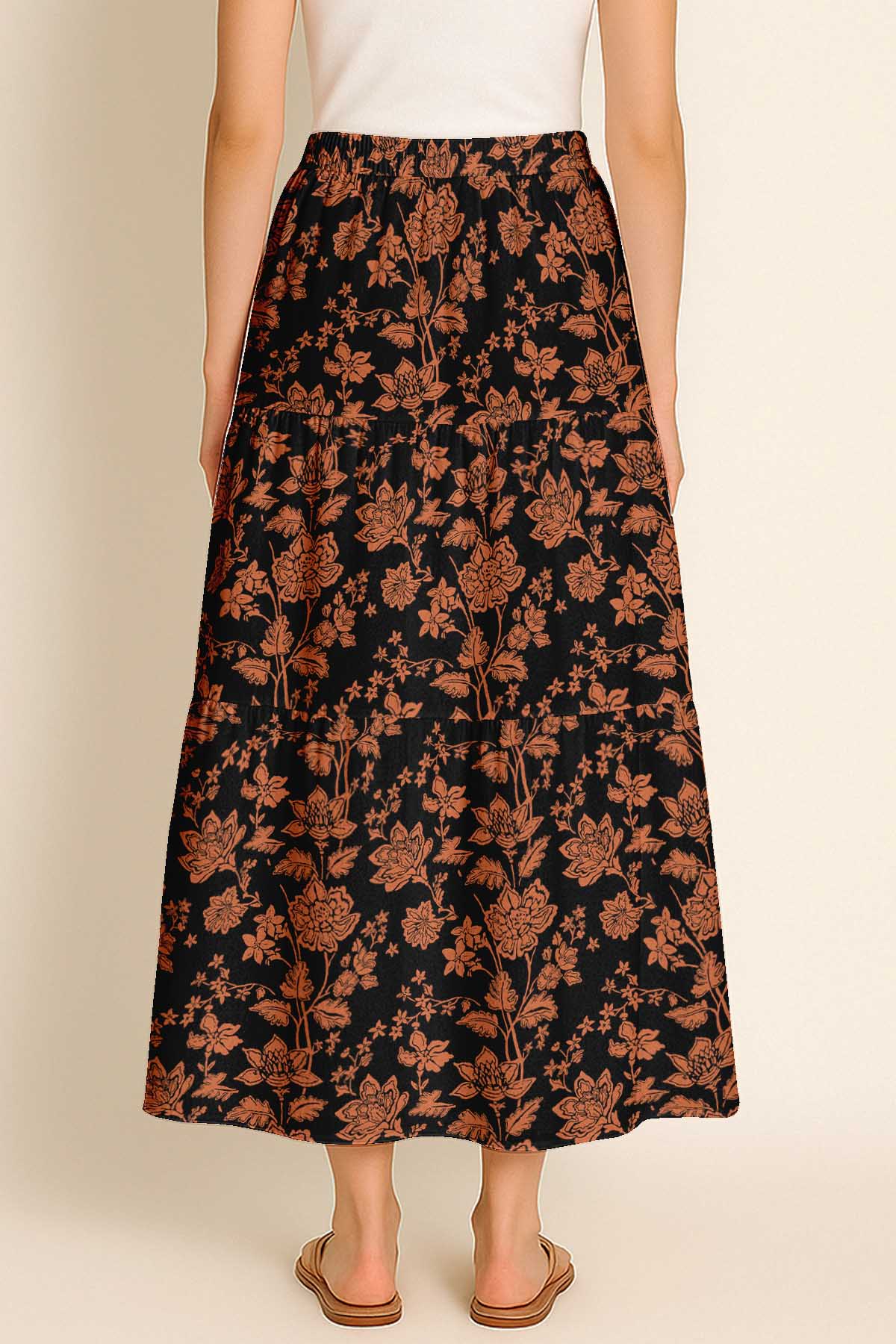 Women's Rayon Maxi Skirt with Pockets | Flowy Tiered Boho Skirt