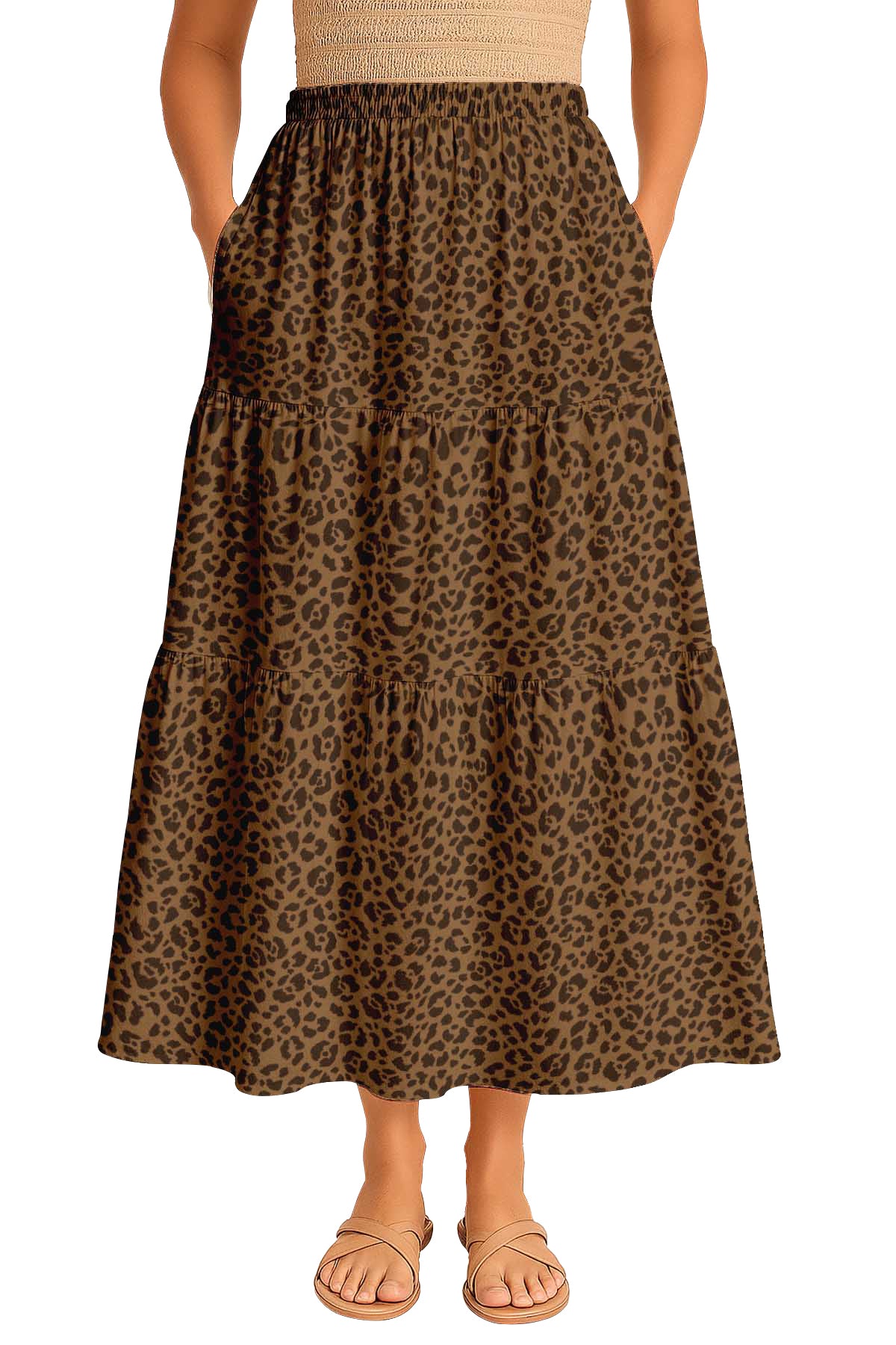 Women's Rayon Maxi Skirt with Pockets | Flowy Tiered Boho Skirt