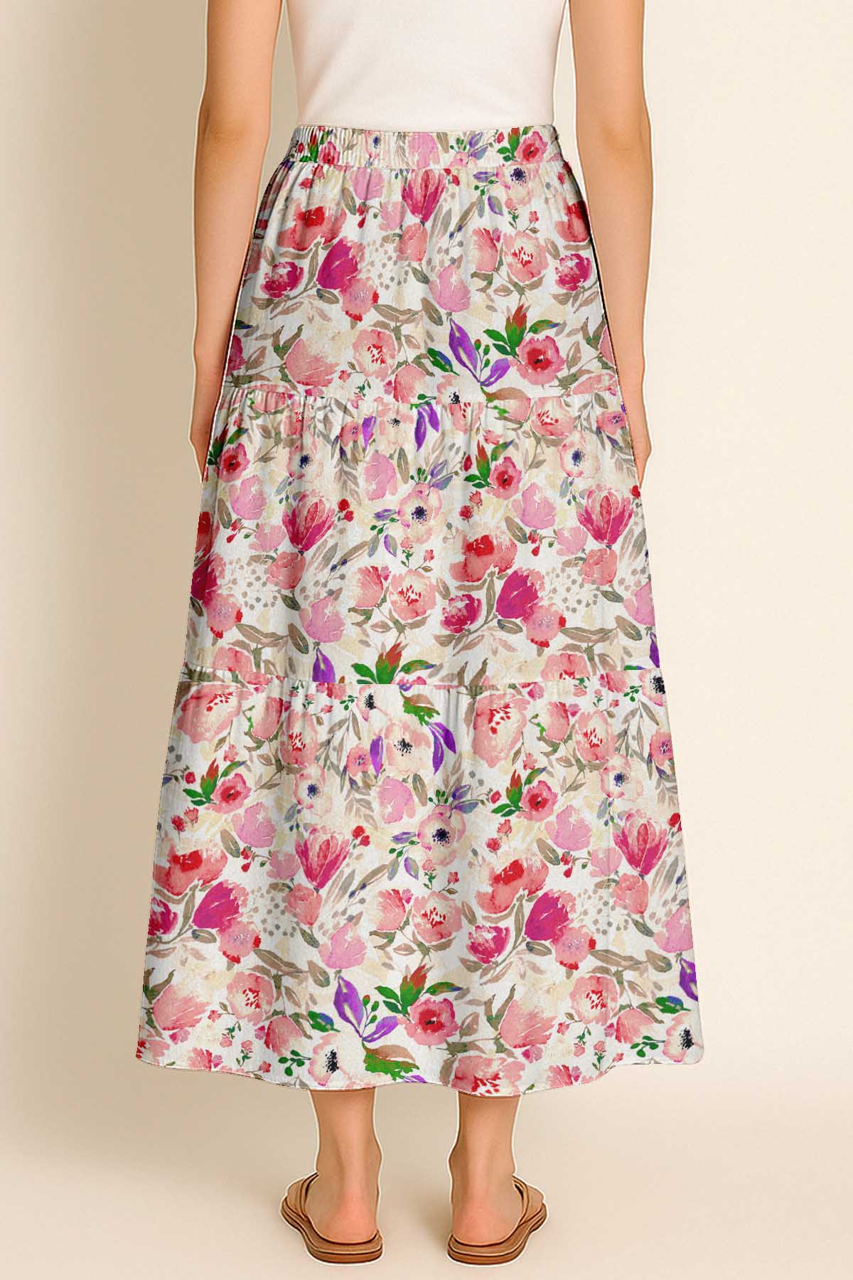 Women's Rayon Maxi Skirt with Pockets | Flowy Tiered Boho Skirt
