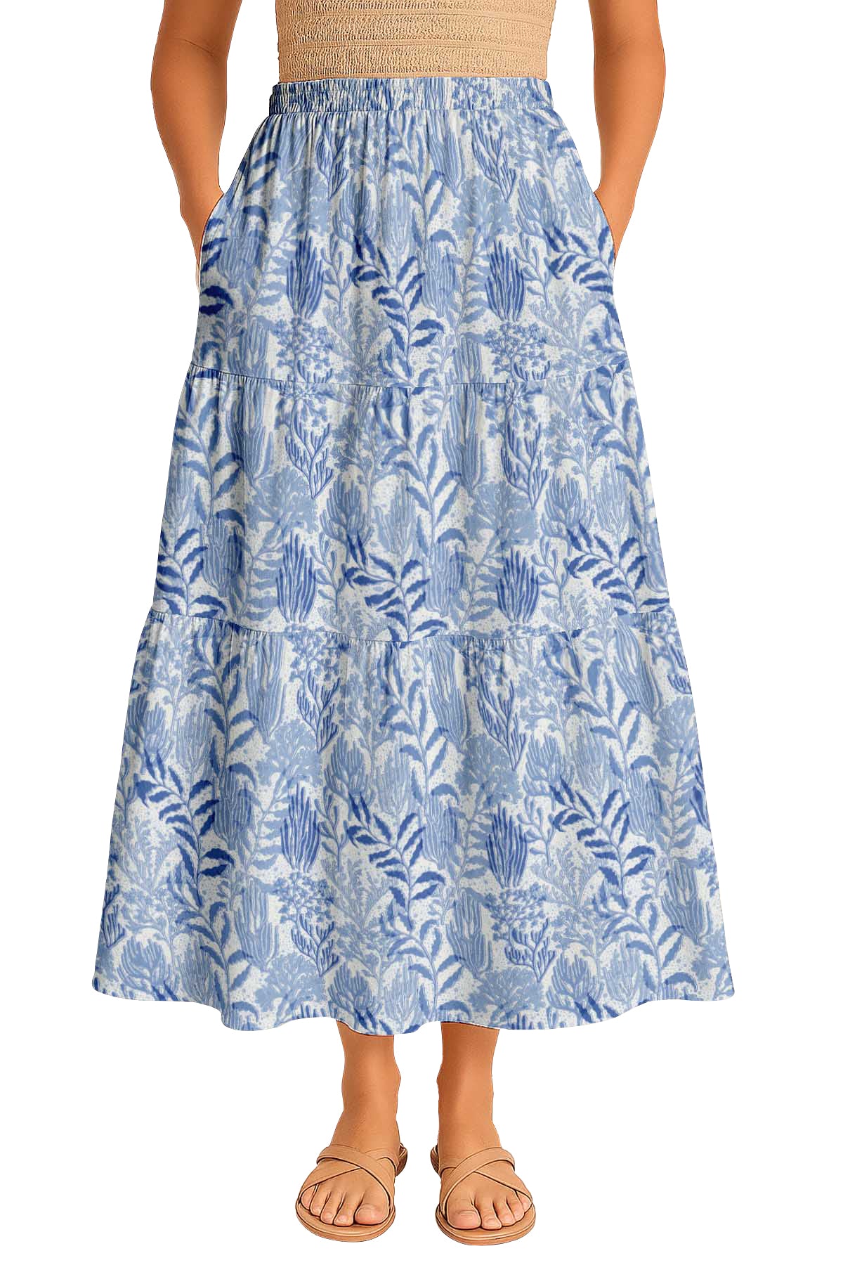 Women's Rayon Maxi Skirt with Pockets | Flowy Tiered Boho Skirt