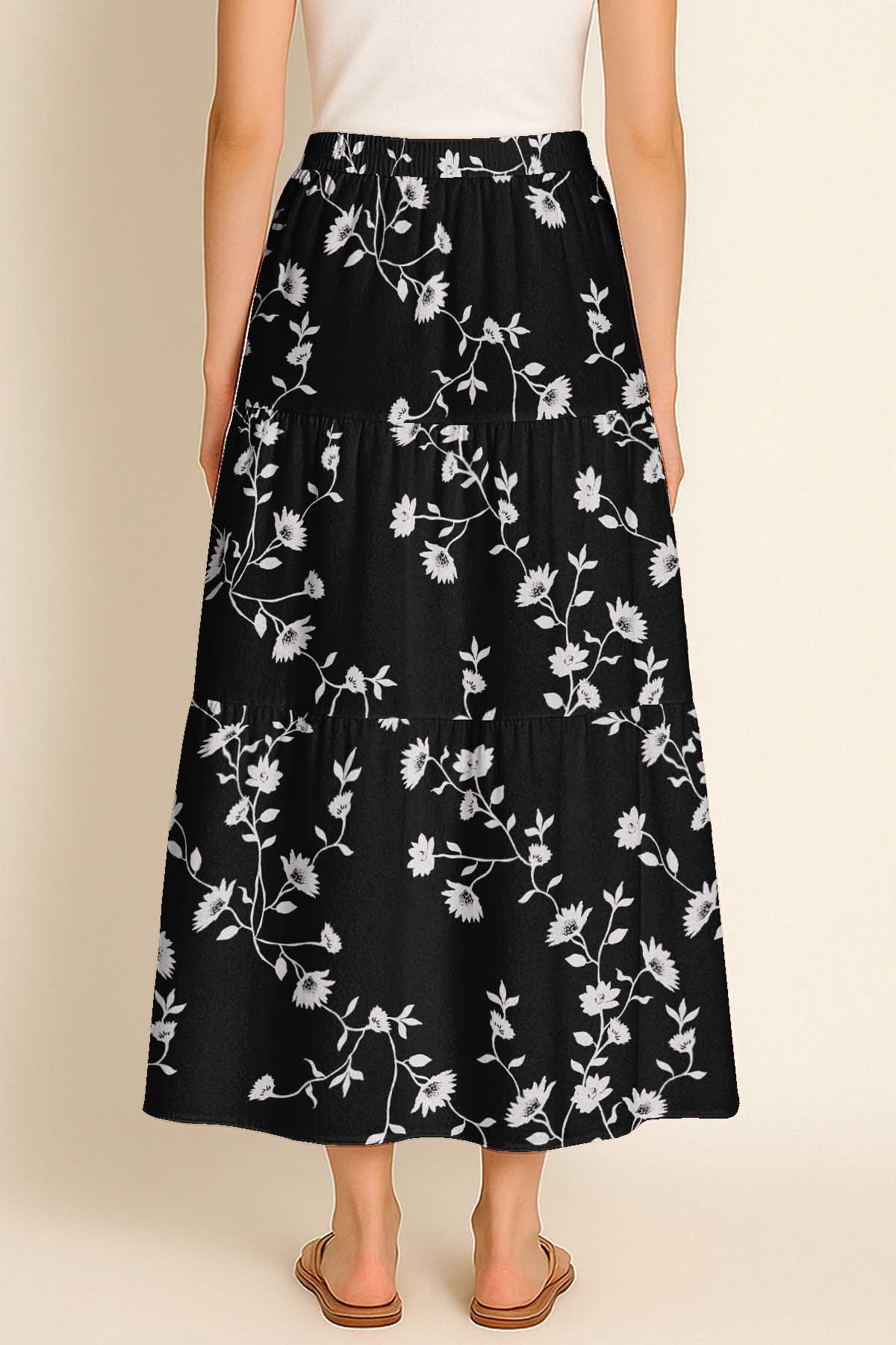 Women's Rayon Maxi Skirt with Pockets | Flowy Tiered Boho Skirt