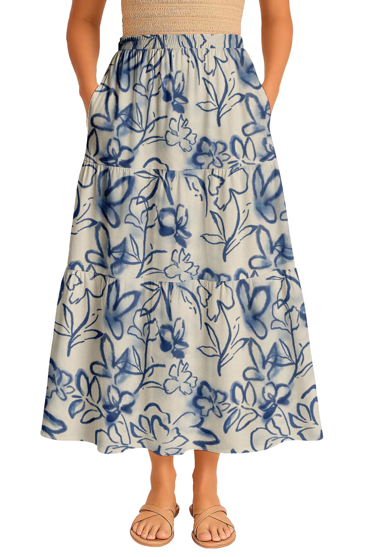 Women's Rayon Maxi Skirt with Pockets | Flowy Tiered Boho Skirt