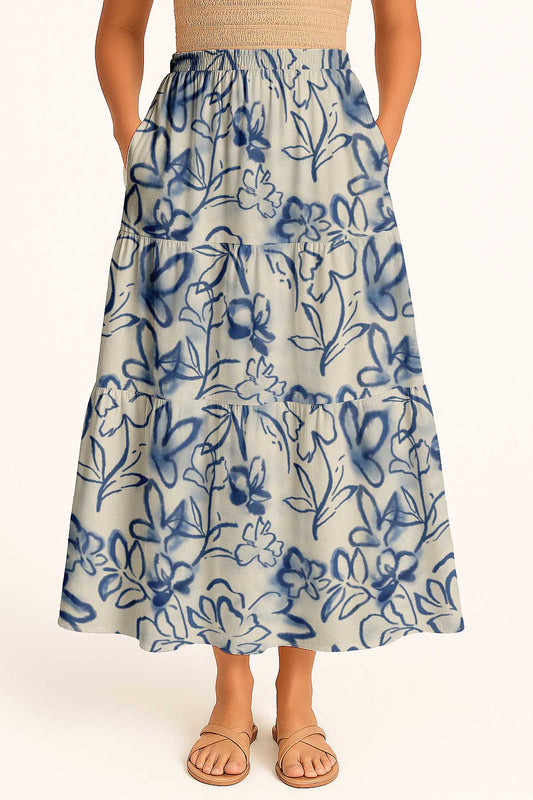 Women's Rayon Maxi Skirt with Pockets | Flowy Tiered Boho Skirt