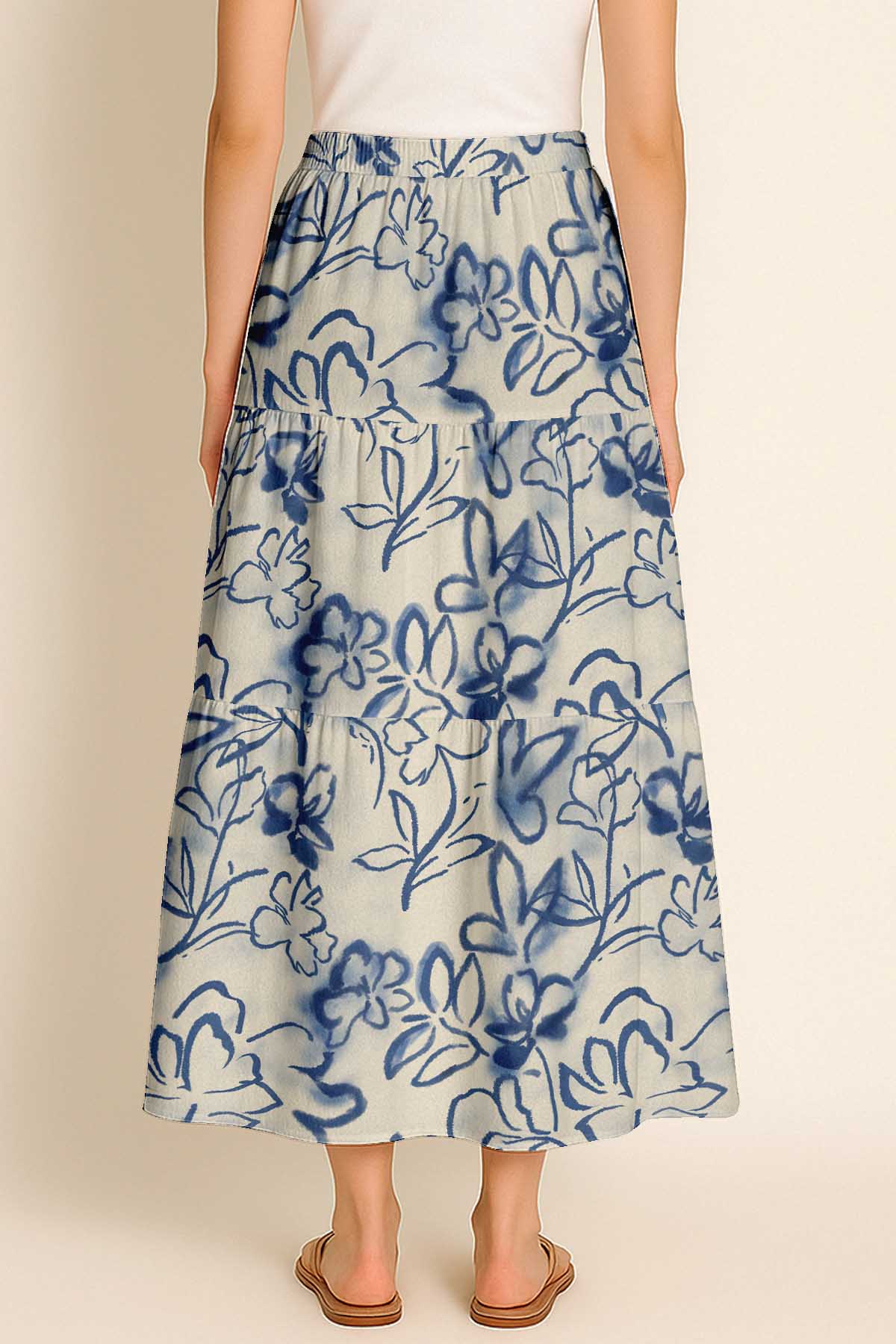 Women's Rayon Maxi Skirt with Pockets | Flowy Tiered Boho Skirt