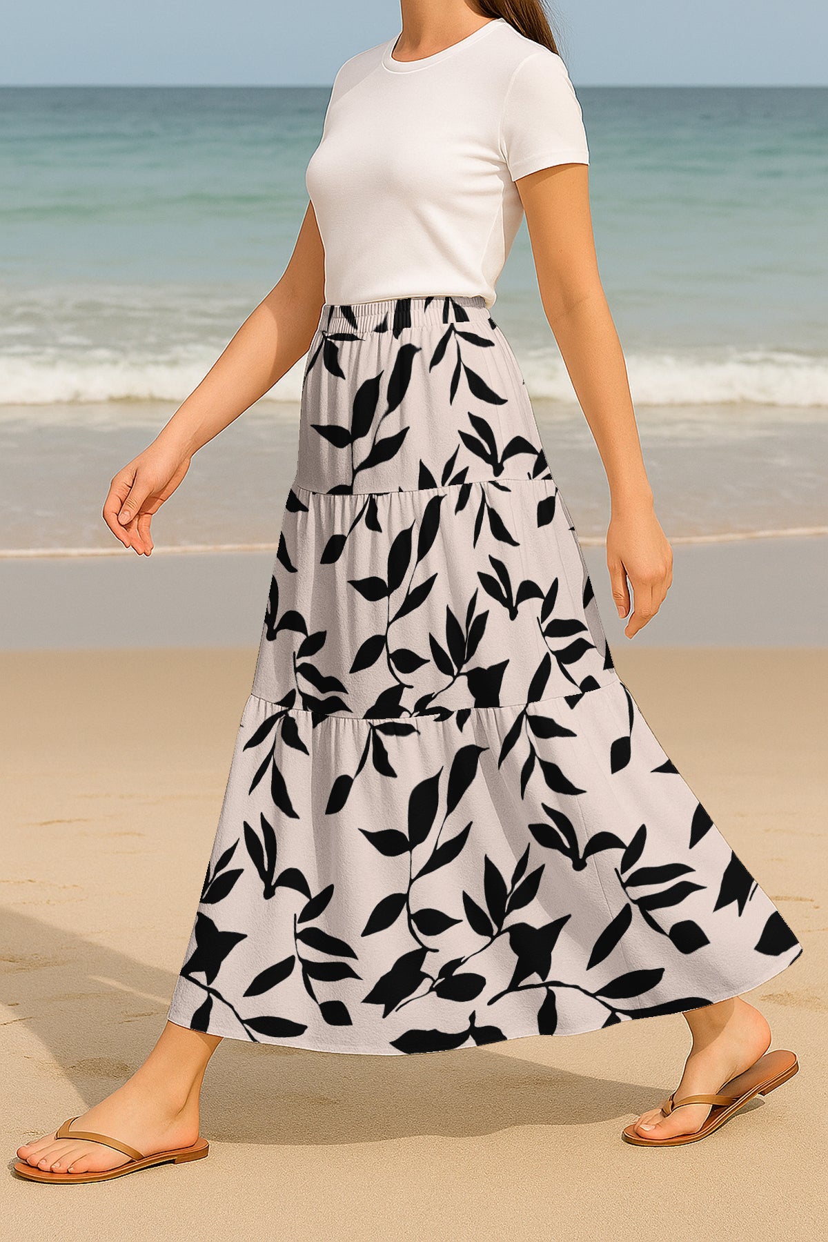 Women's Flowy Tiered Boho Skirt | Elastic Waist Resort Wear | Summer & Travel Outfit