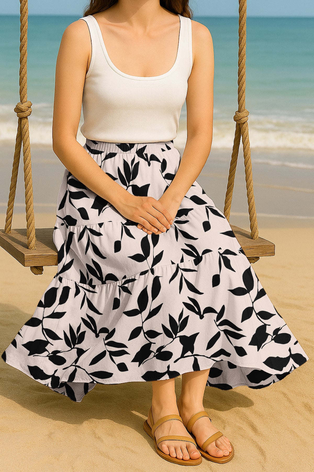 Women's Flowy Tiered Boho Skirt | Elastic Waist Resort Wear | Summer & Travel Outfit