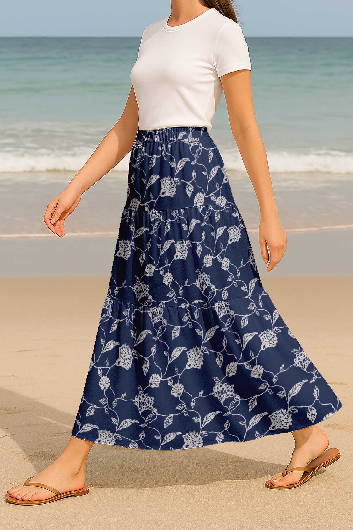 Women's Flowy Tiered Boho Skirt | Elastic Waist Resort Wear | Summer & Travel Outfit