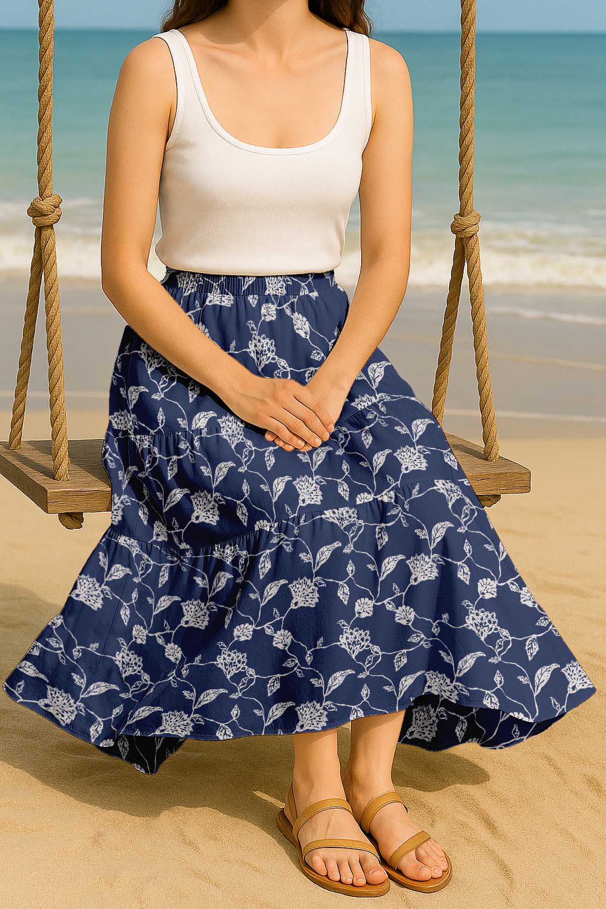 Women's Flowy Tiered Boho Skirt | Elastic Waist Resort Wear | Summer & Travel Outfit