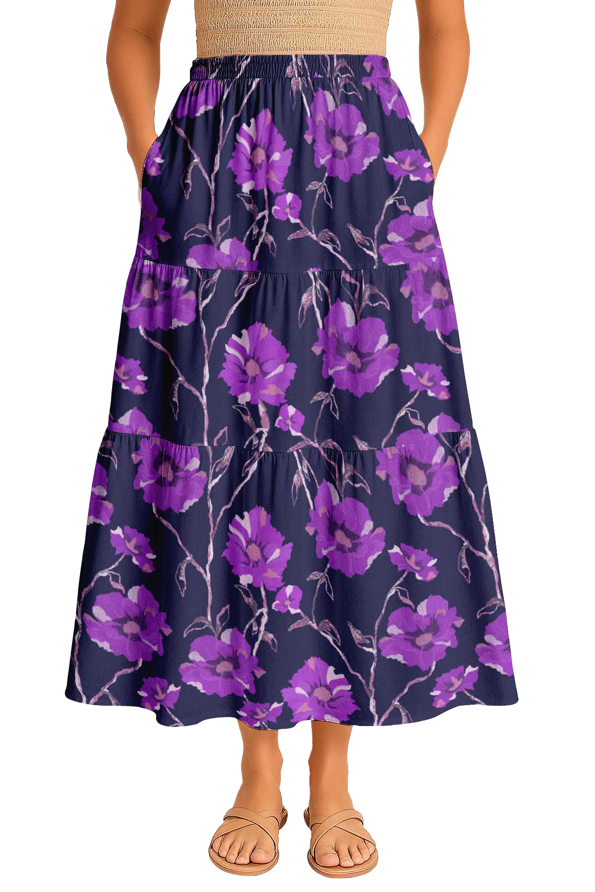 Women's Flowy Tiered Boho Skirt | Elastic Waist Resort Wear | Summer & Travel Outfit