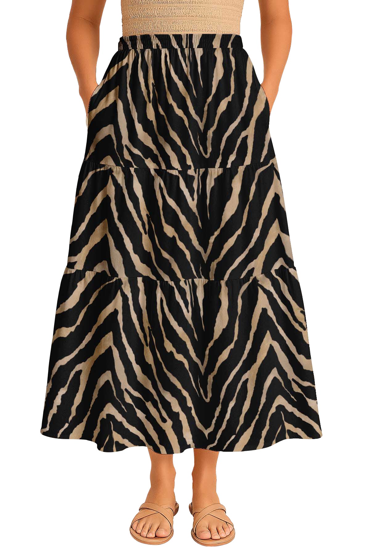 Women's Rayon Maxi Skirt with Pockets | Flowy Tiered Boho Skirt