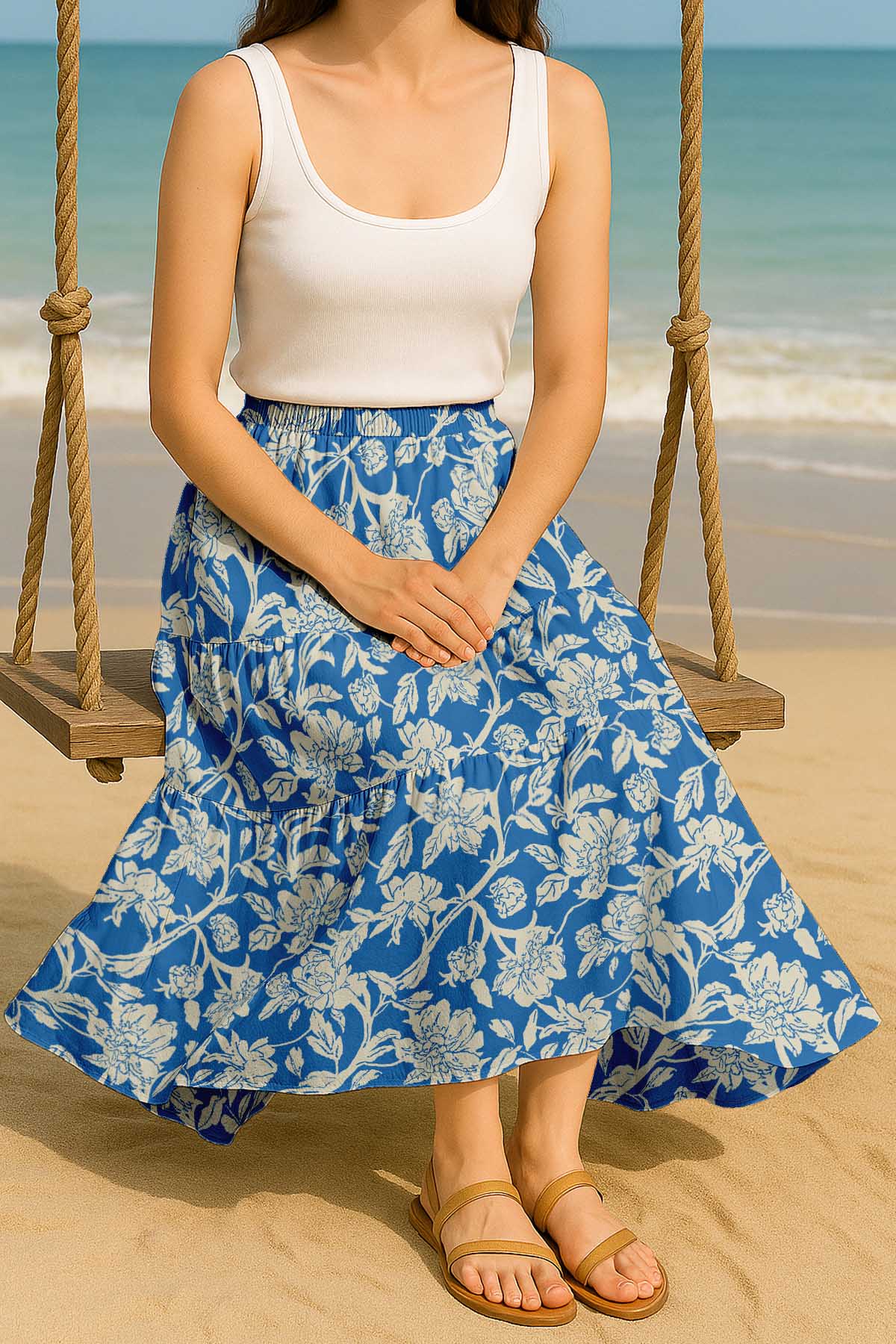 Flowy Tiered Boho Skirt | Women's Maxi Skirt with Pockets Summer & Travel Outfit