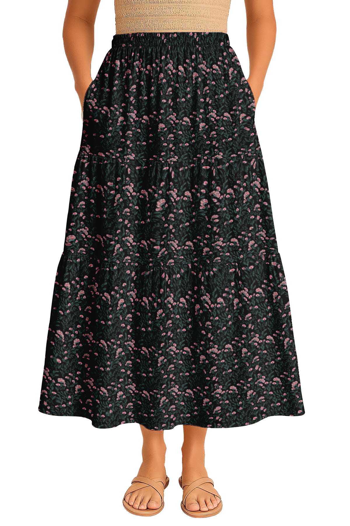 Flowy Tiered Boho Skirt | Women's Maxi Skirt with Pockets Summer & Travel Outfit