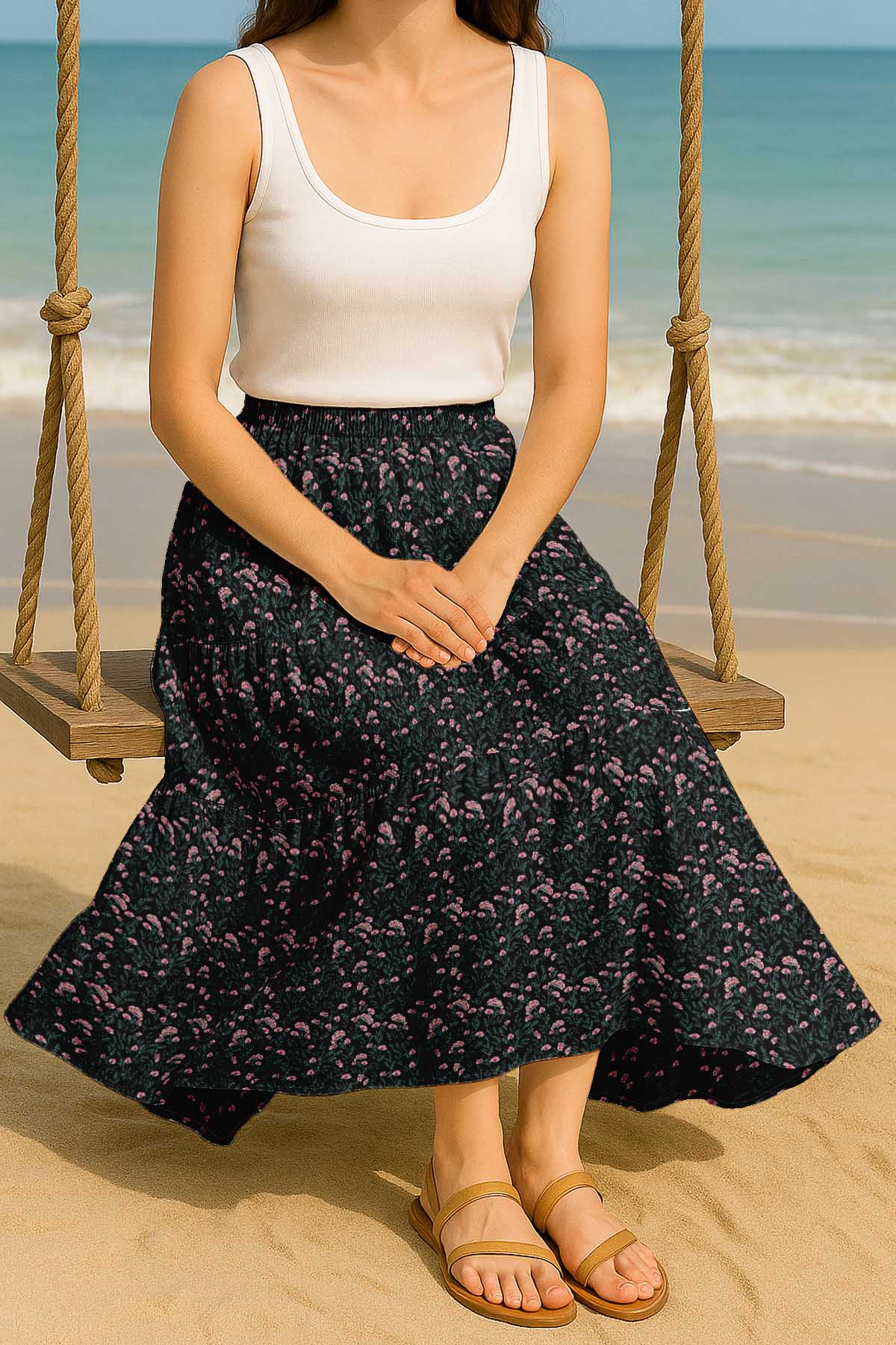 Flowy Tiered Boho Skirt | Women's Maxi Skirt with Pockets Summer & Travel Outfit