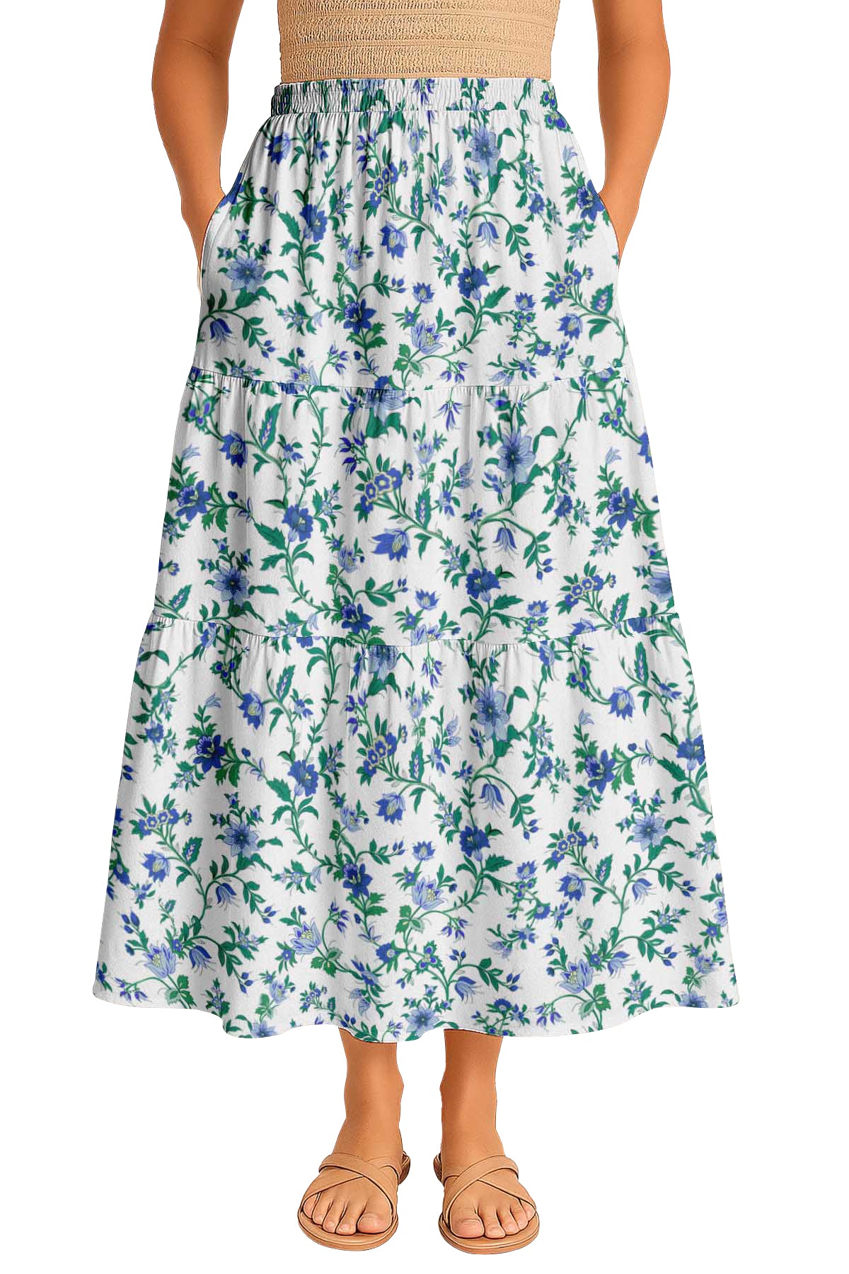 Flowy Tiered Boho Skirt | Women's Maxi Skirt with Pockets Summer & Travel Outfit